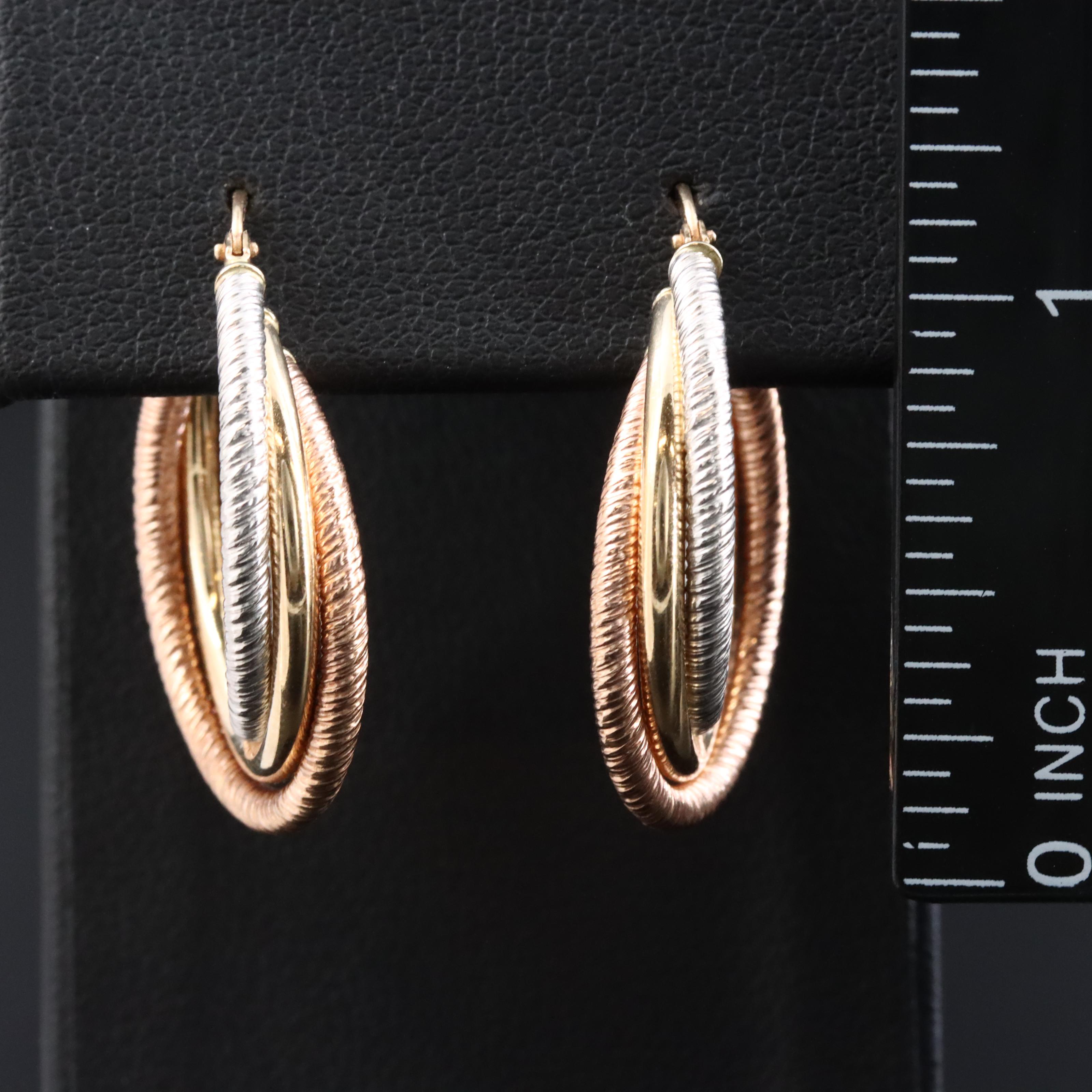 Italian 14K Tri-Color Hoops
