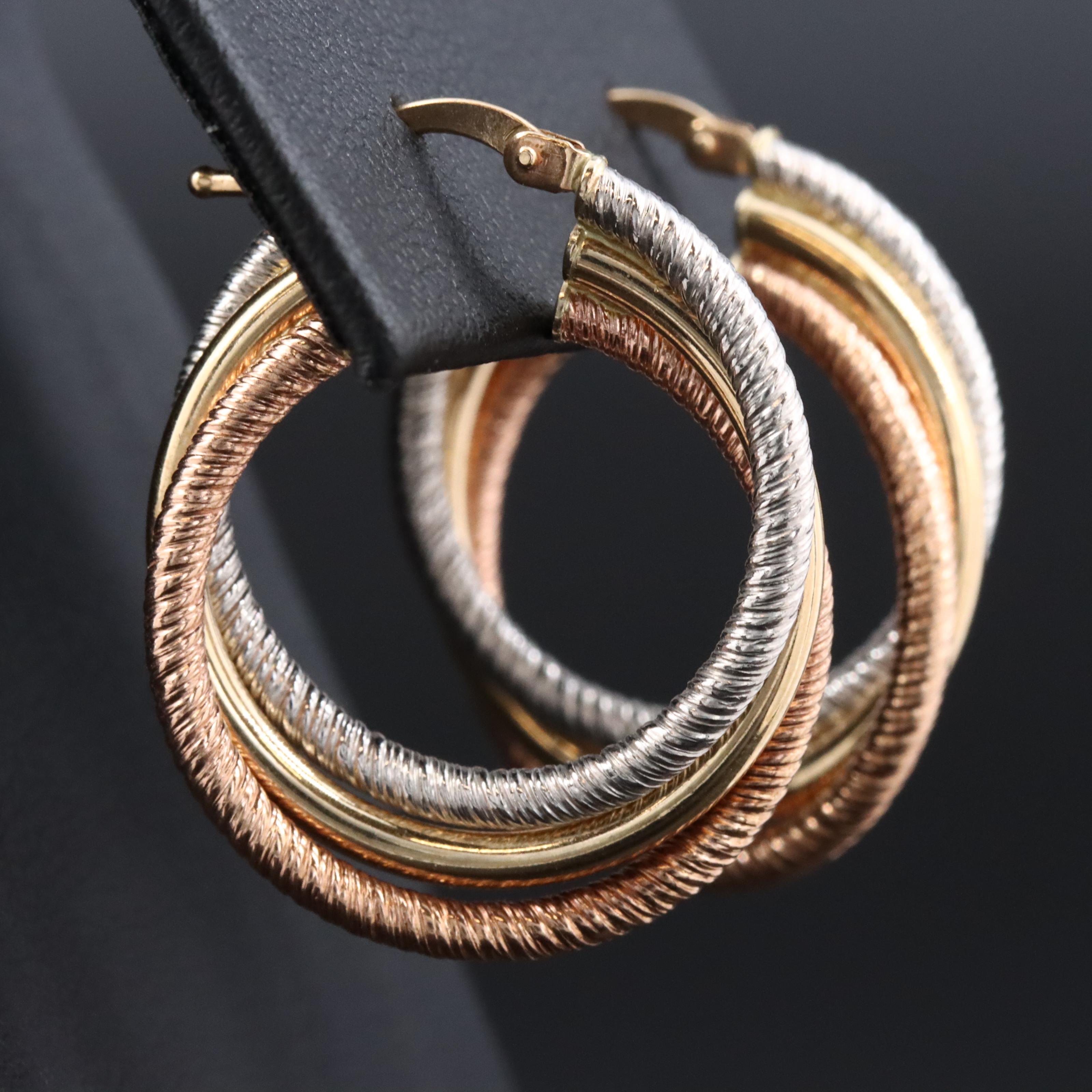 Italian 14K Tri-Color Hoops
