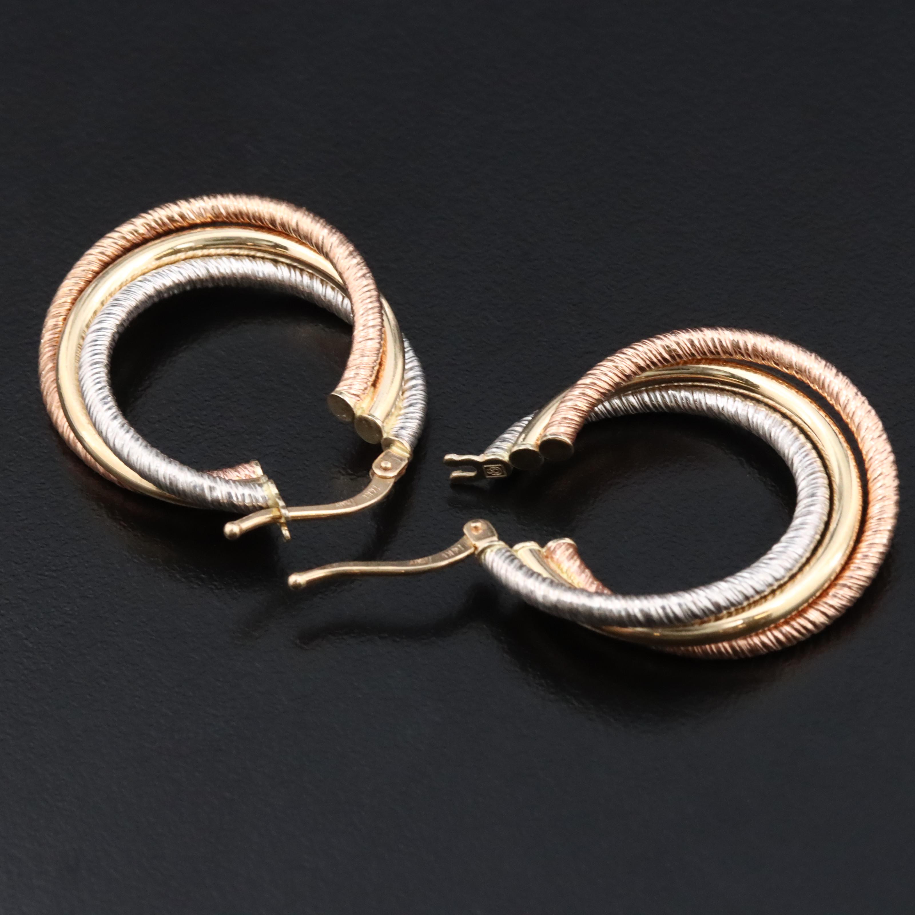 Italian 14K Tri-Color Hoops