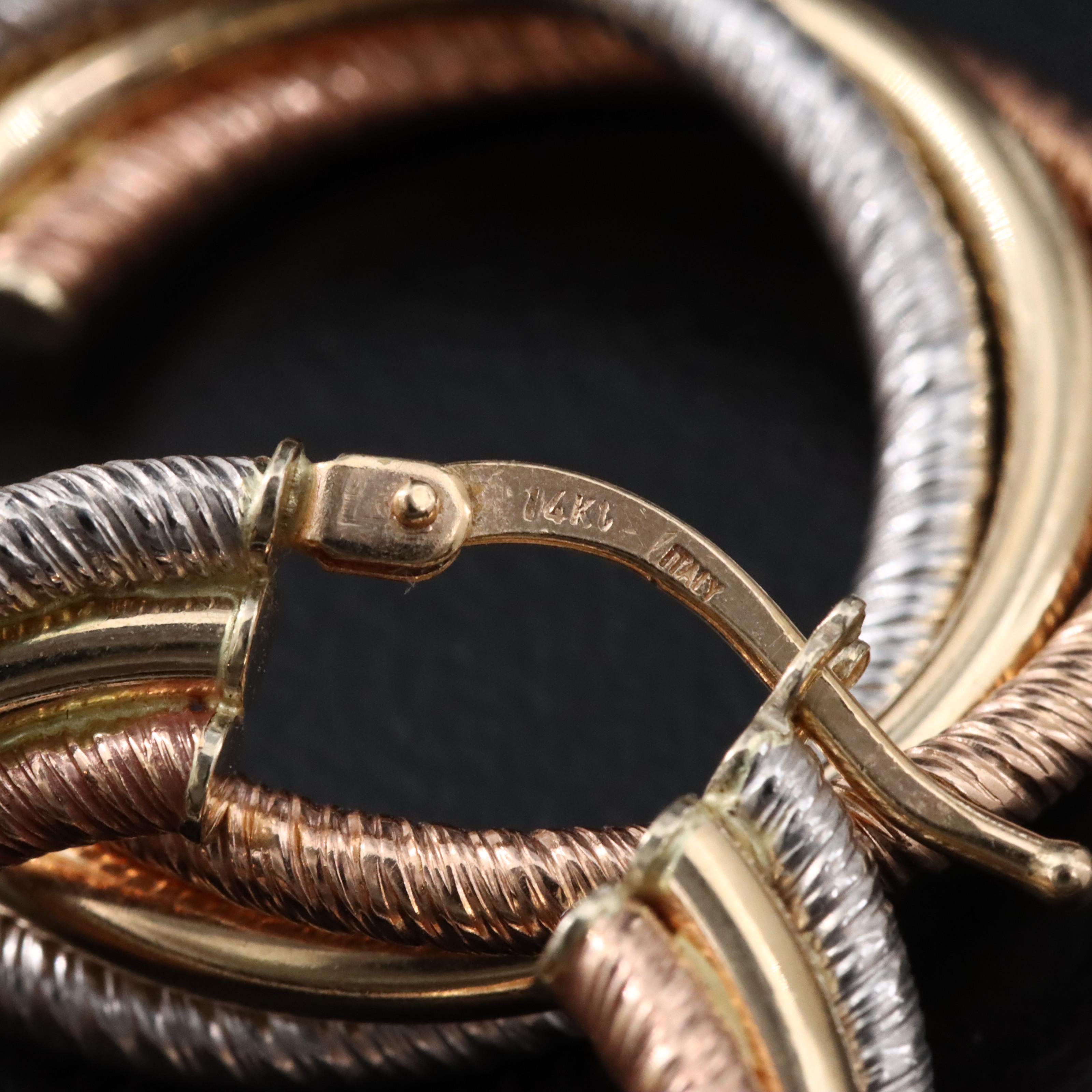 Italian 14K Tri-Color Hoops