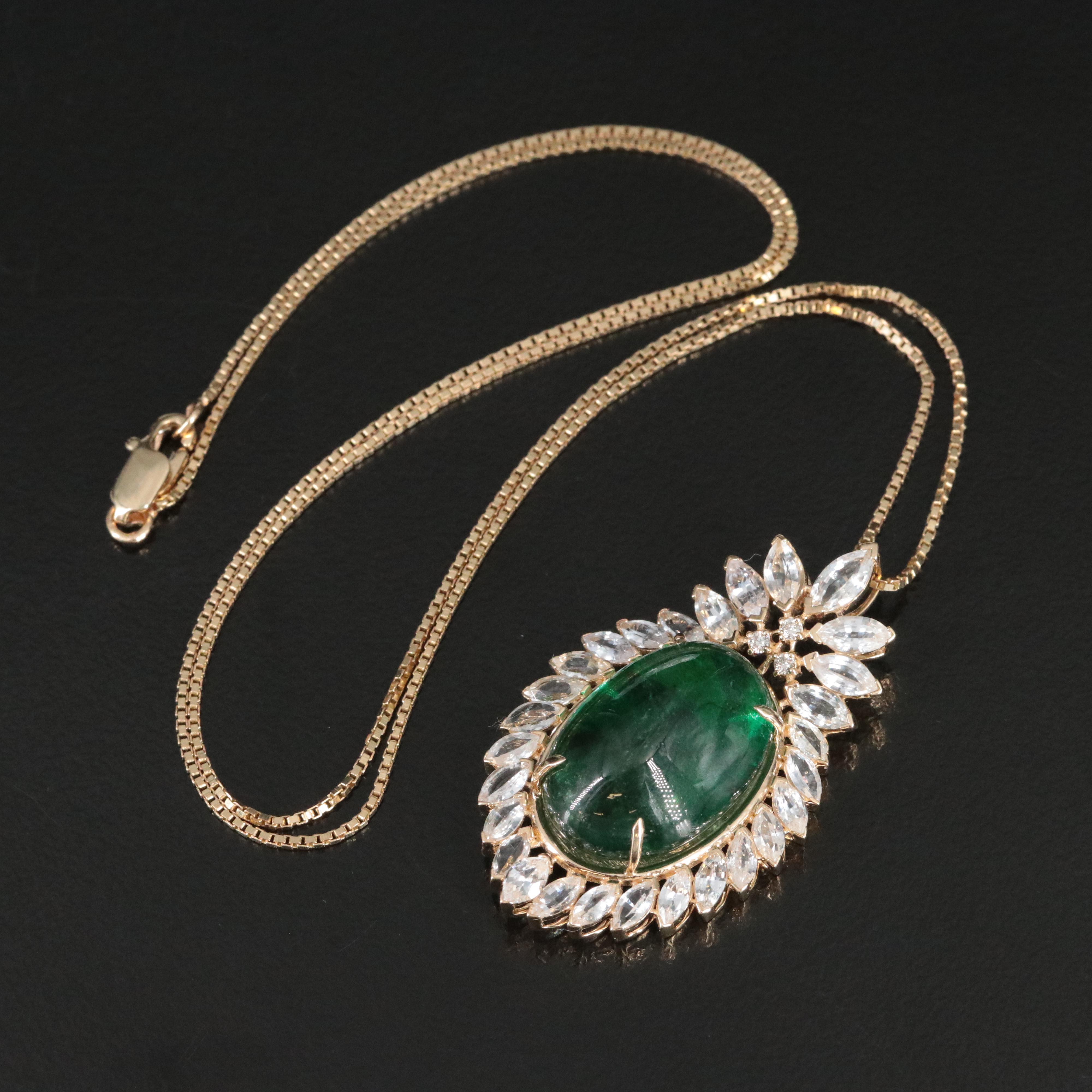 14K 13.40 CT Emerald, Diamond and White Sapphire Necklace with IGI Report