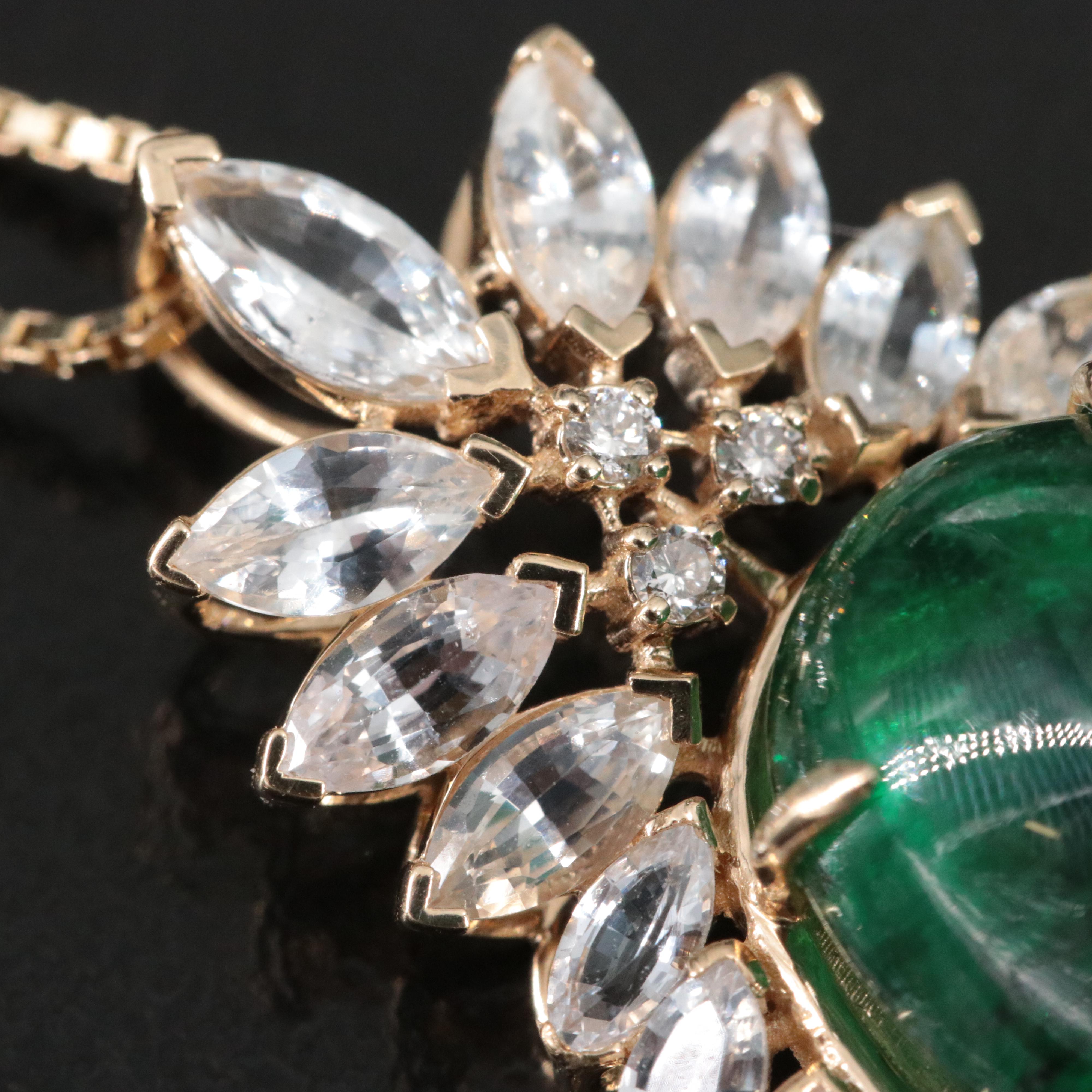 14K 13.40 CT Emerald, Diamond and White Sapphire Necklace with IGI Report