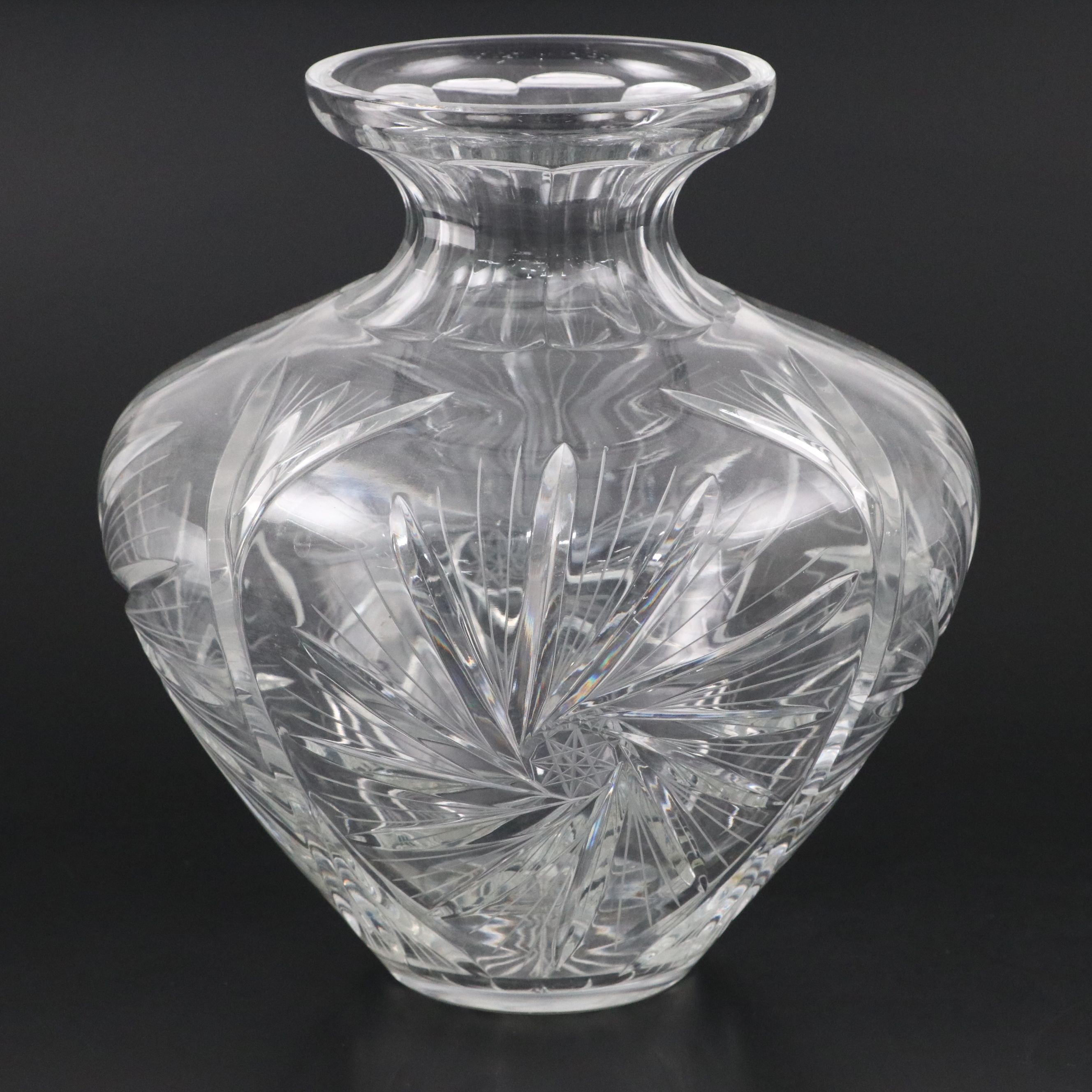 Victorian Style Pinwheel Crystal Pitcher with Glass Compote and Vase