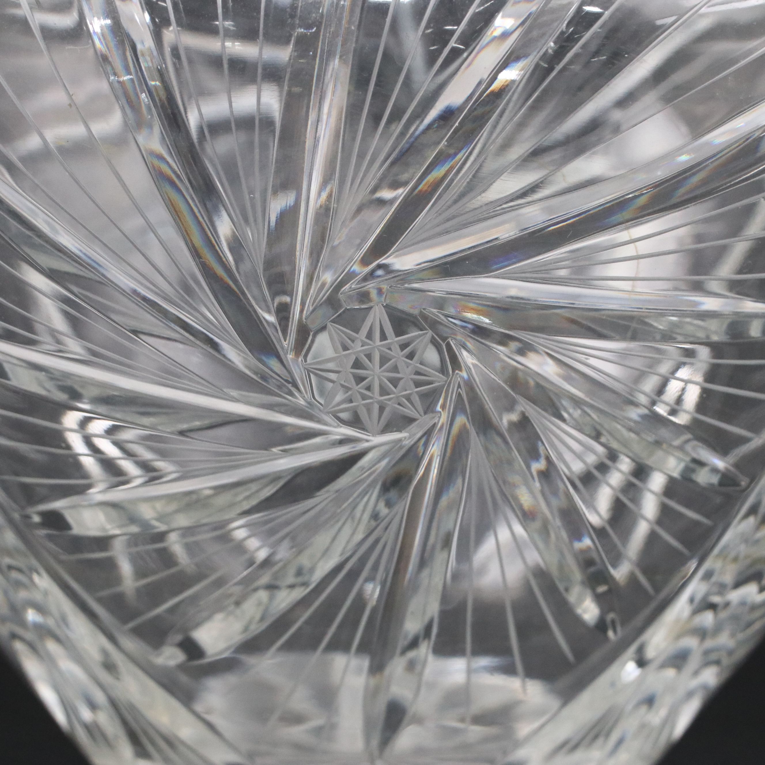 Victorian Style Pinwheel Crystal Pitcher with Glass Compote and Vase