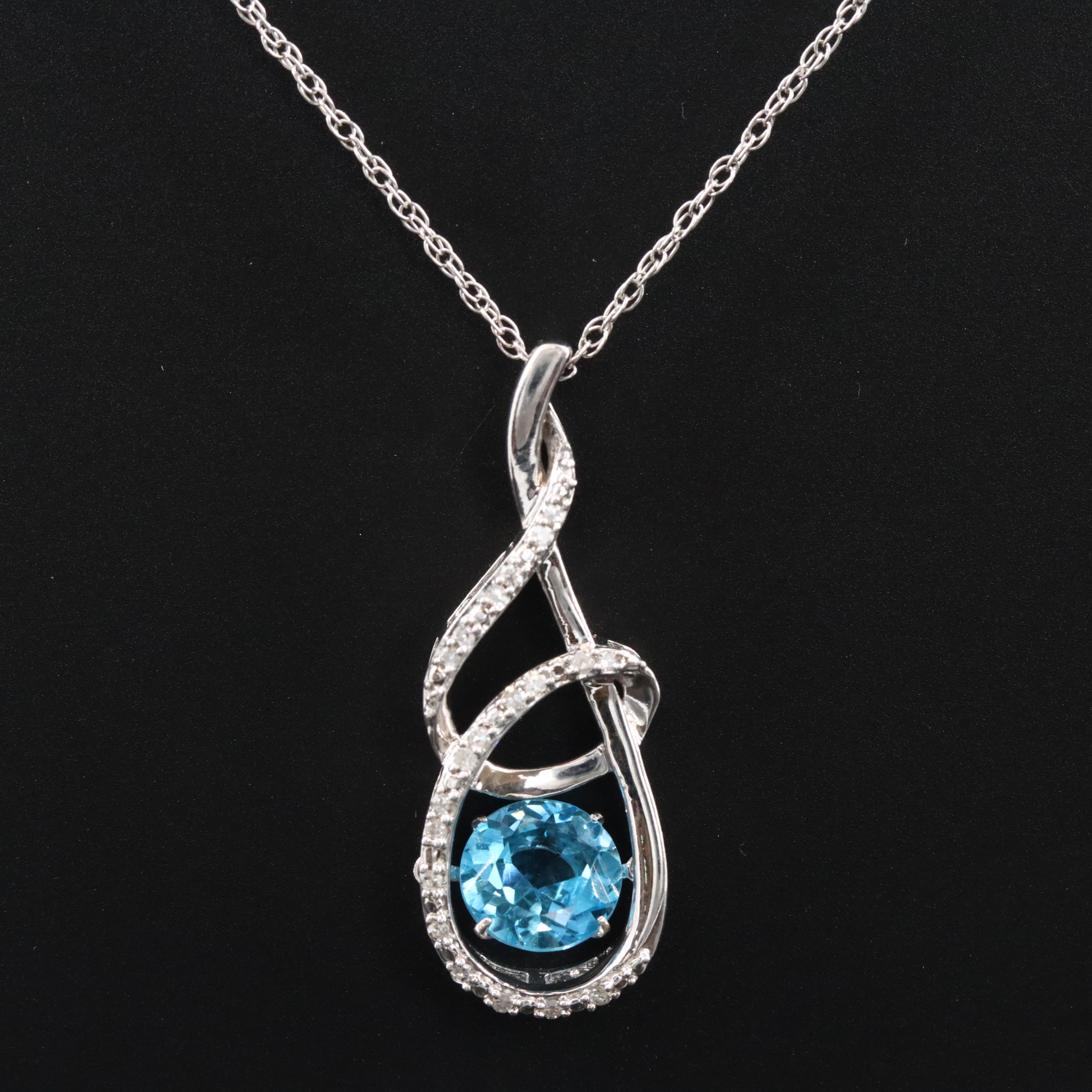 Sterling Topaz and Diamond Pendant Necklace