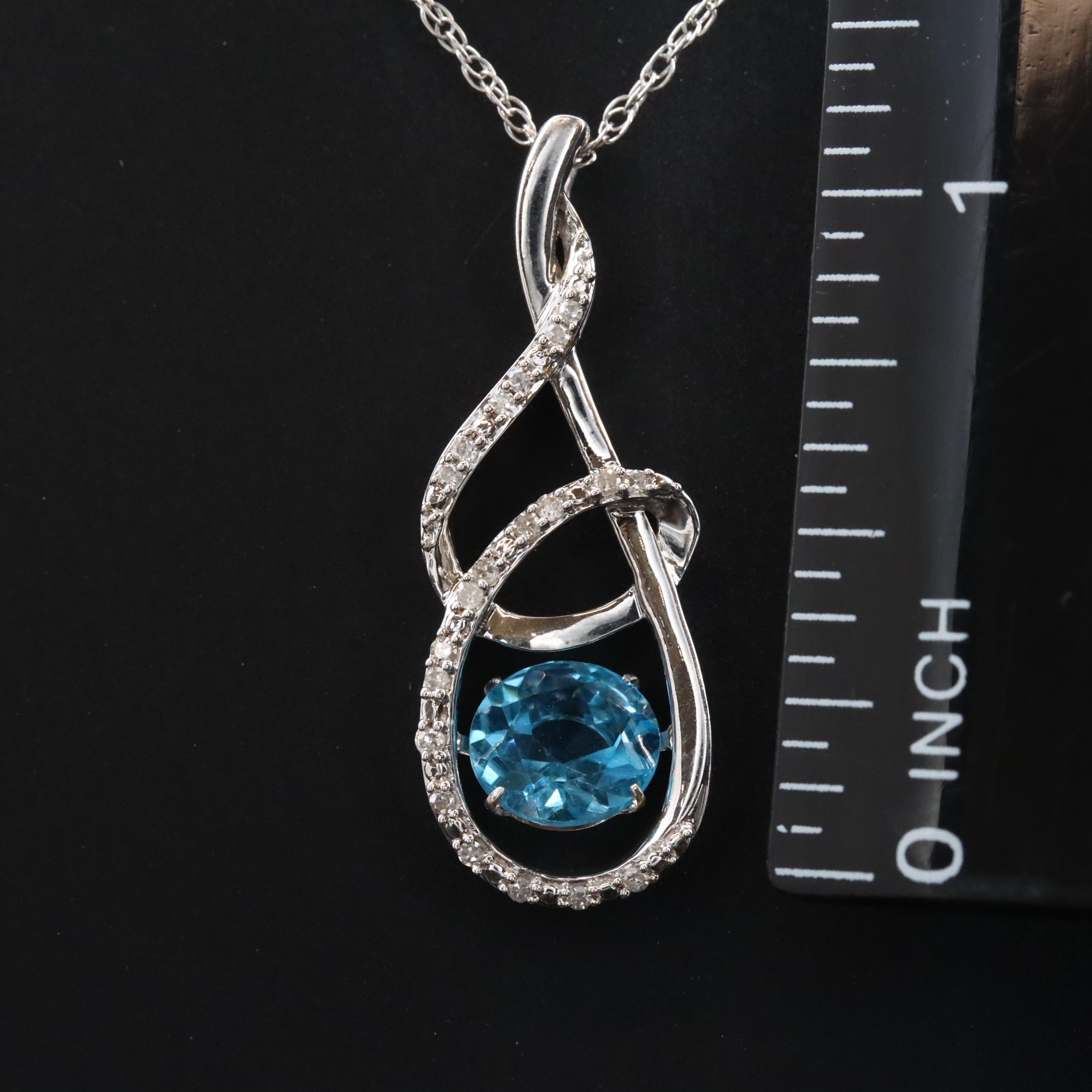 Sterling Topaz and Diamond Pendant Necklace