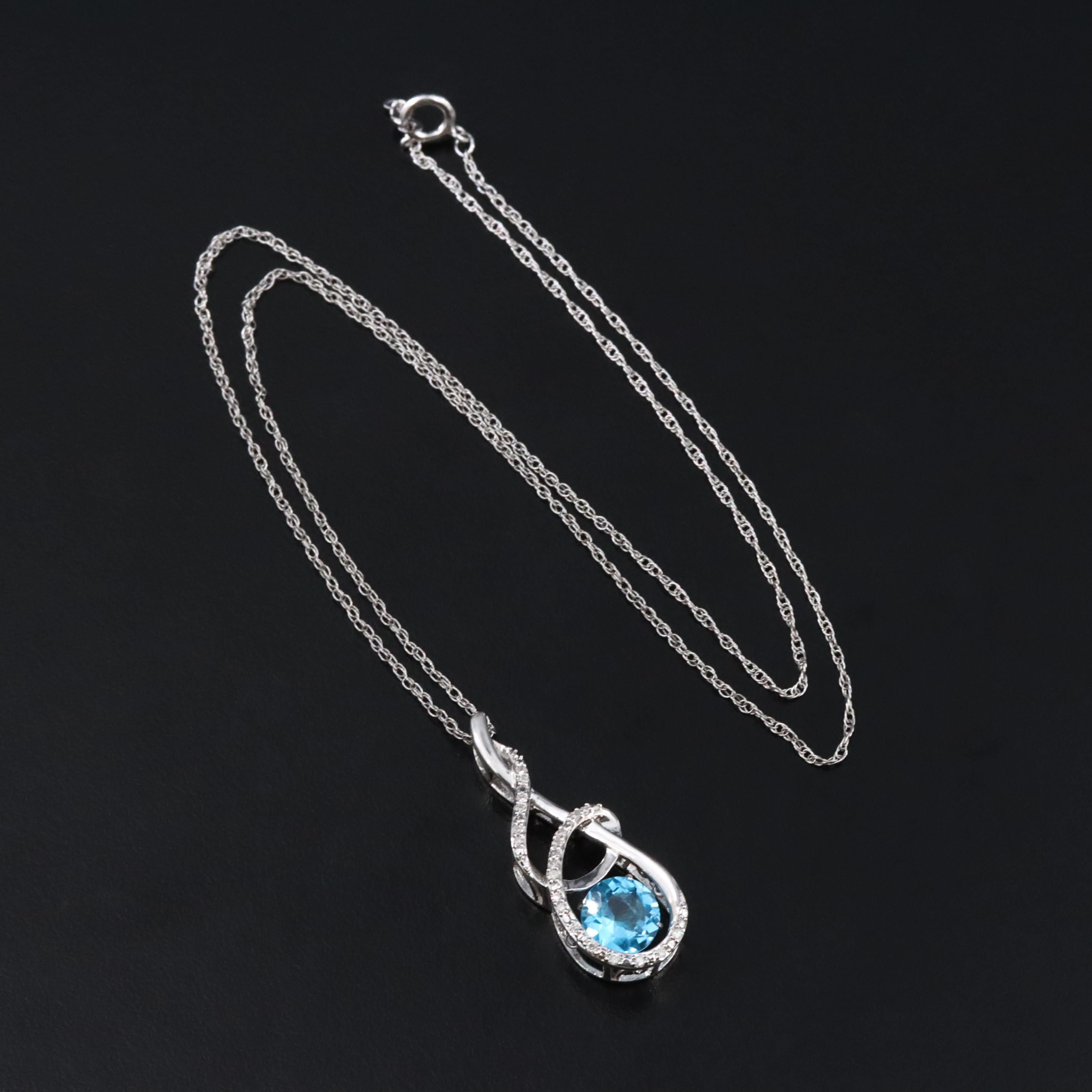 Sterling Topaz and Diamond Pendant Necklace