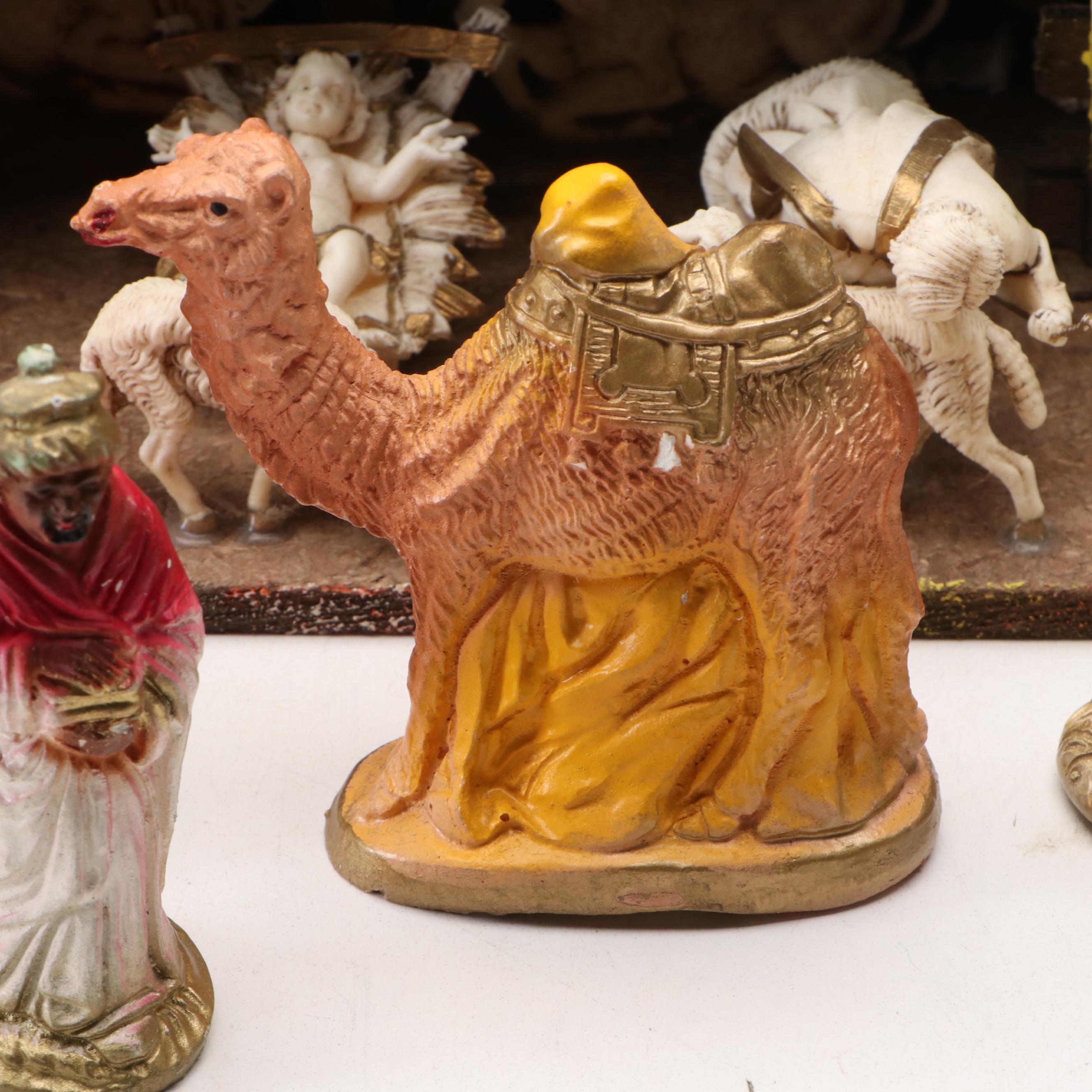 Gilt Porcelain Madonna and Child with Nativity Collection