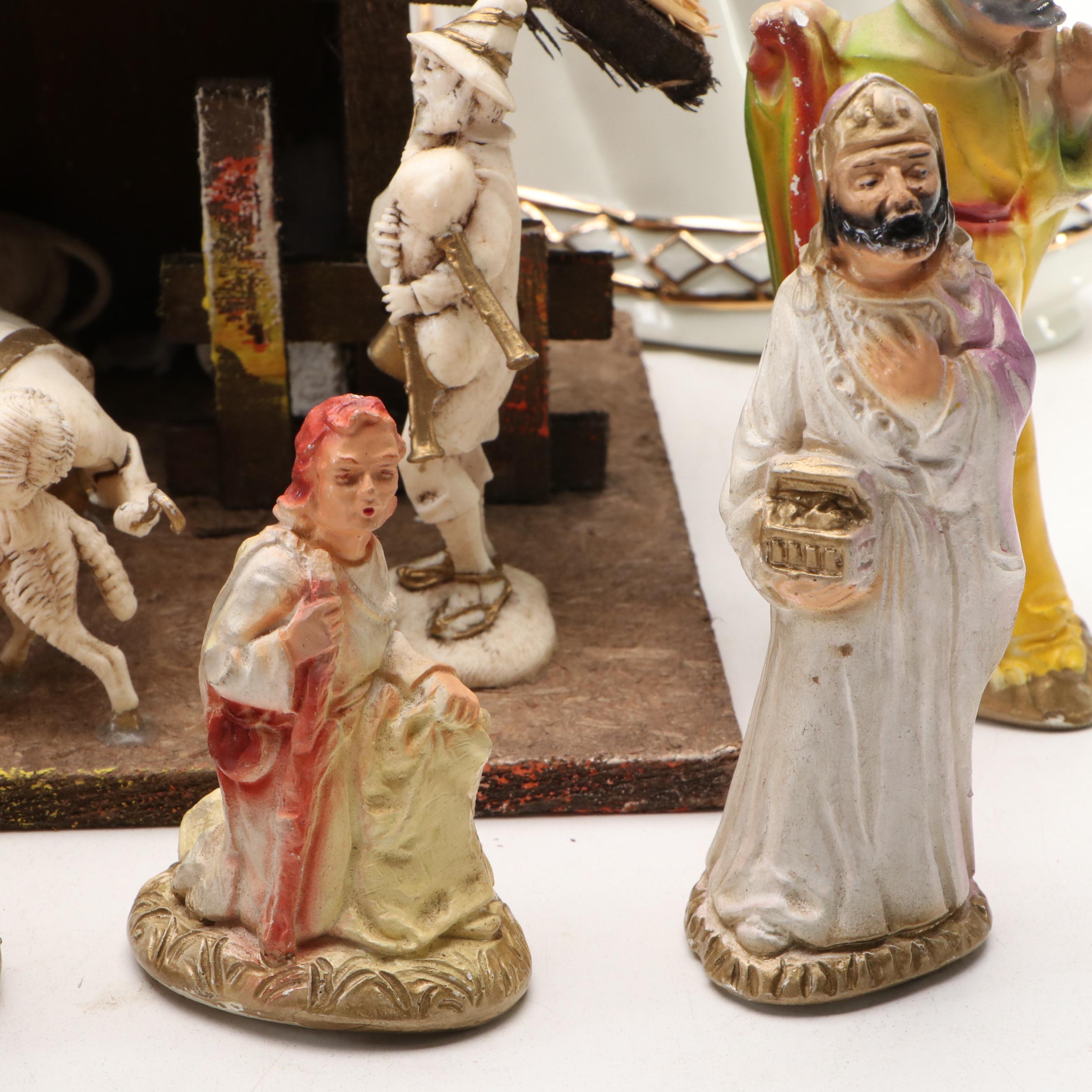 Gilt Porcelain Madonna and Child with Nativity Collection