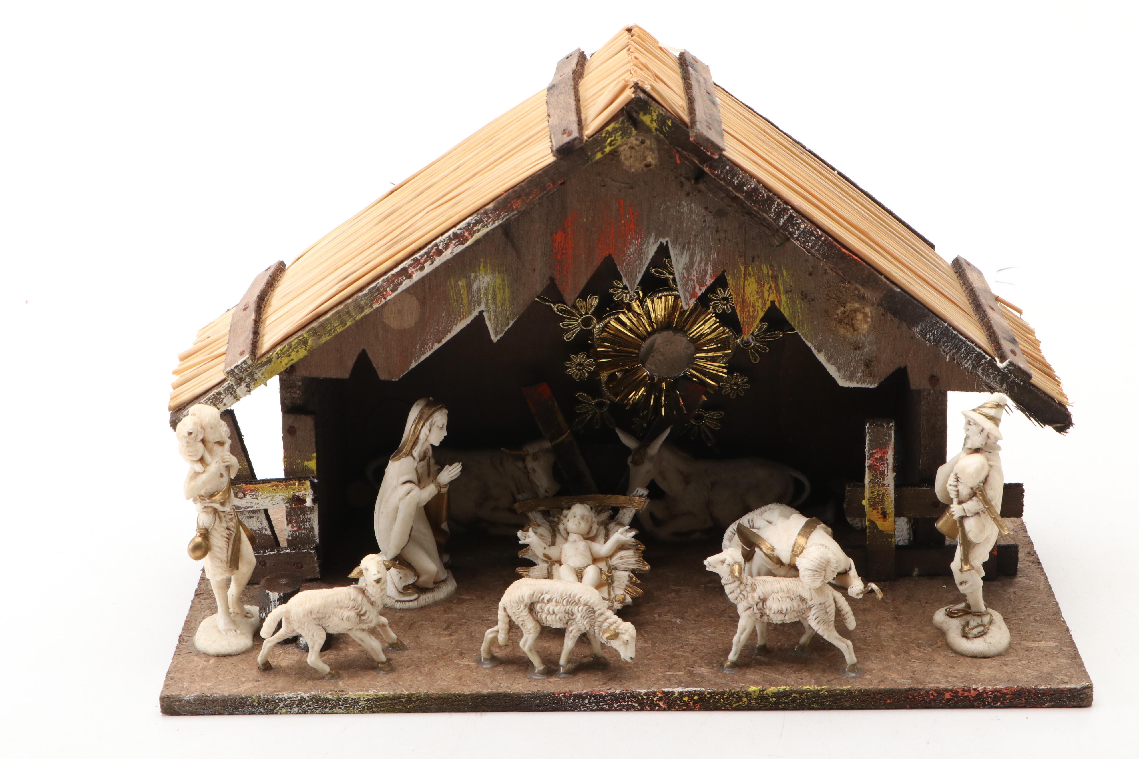 Gilt Porcelain Madonna and Child with Nativity Collection