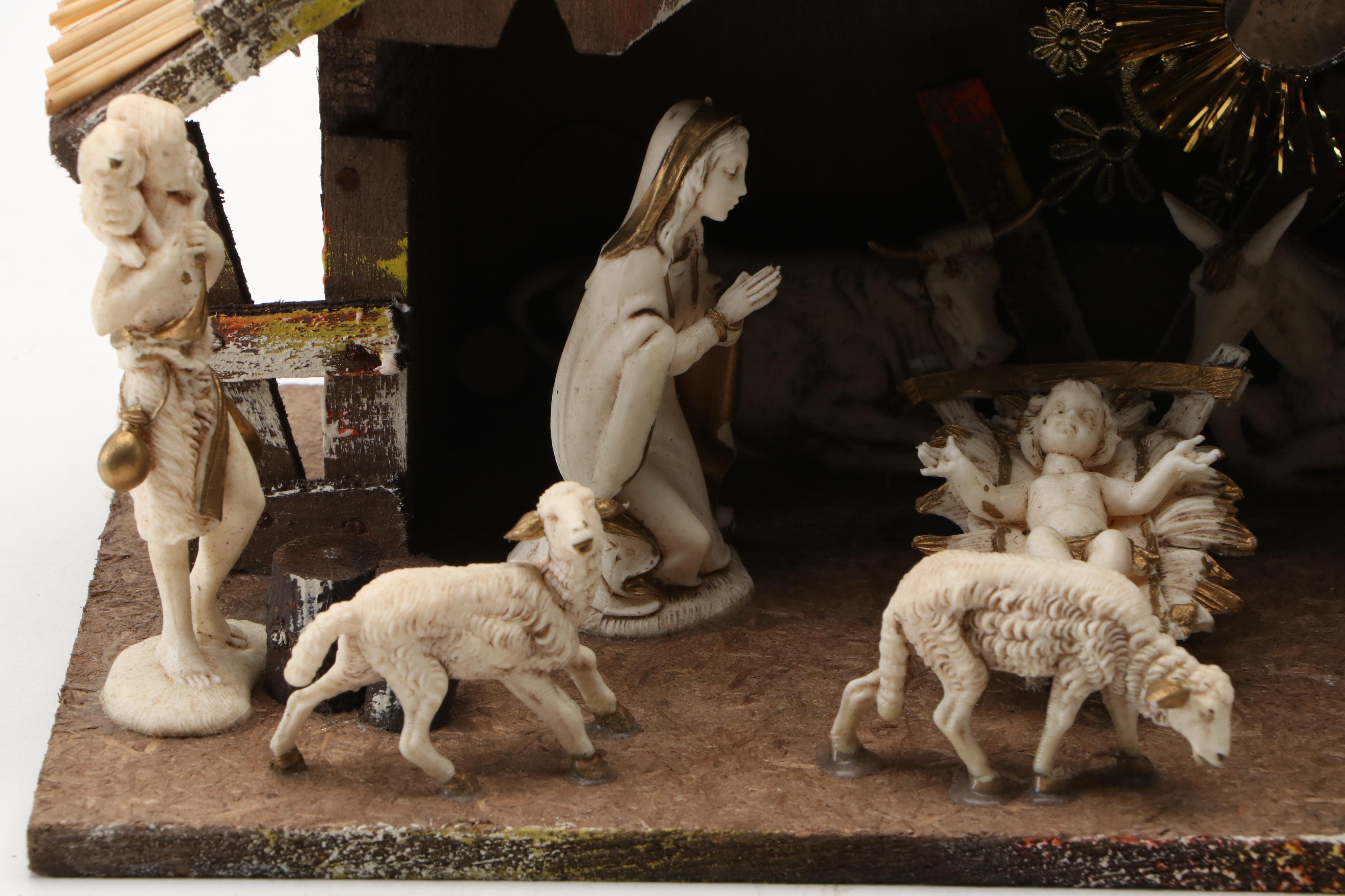 Gilt Porcelain Madonna and Child with Nativity Collection