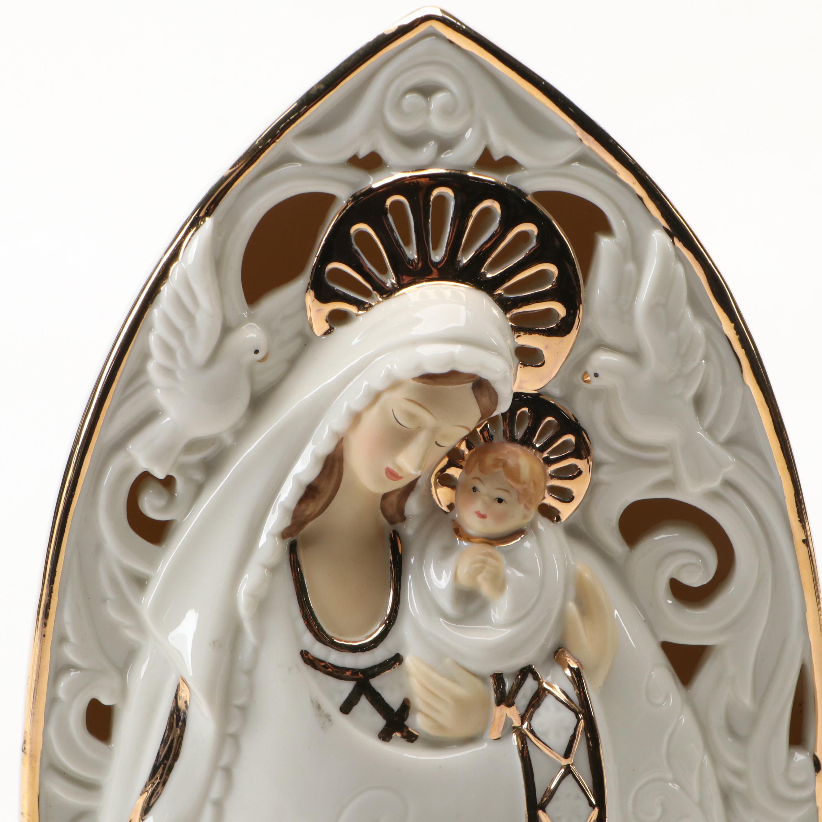 Gilt Porcelain Madonna and Child with Nativity Collection