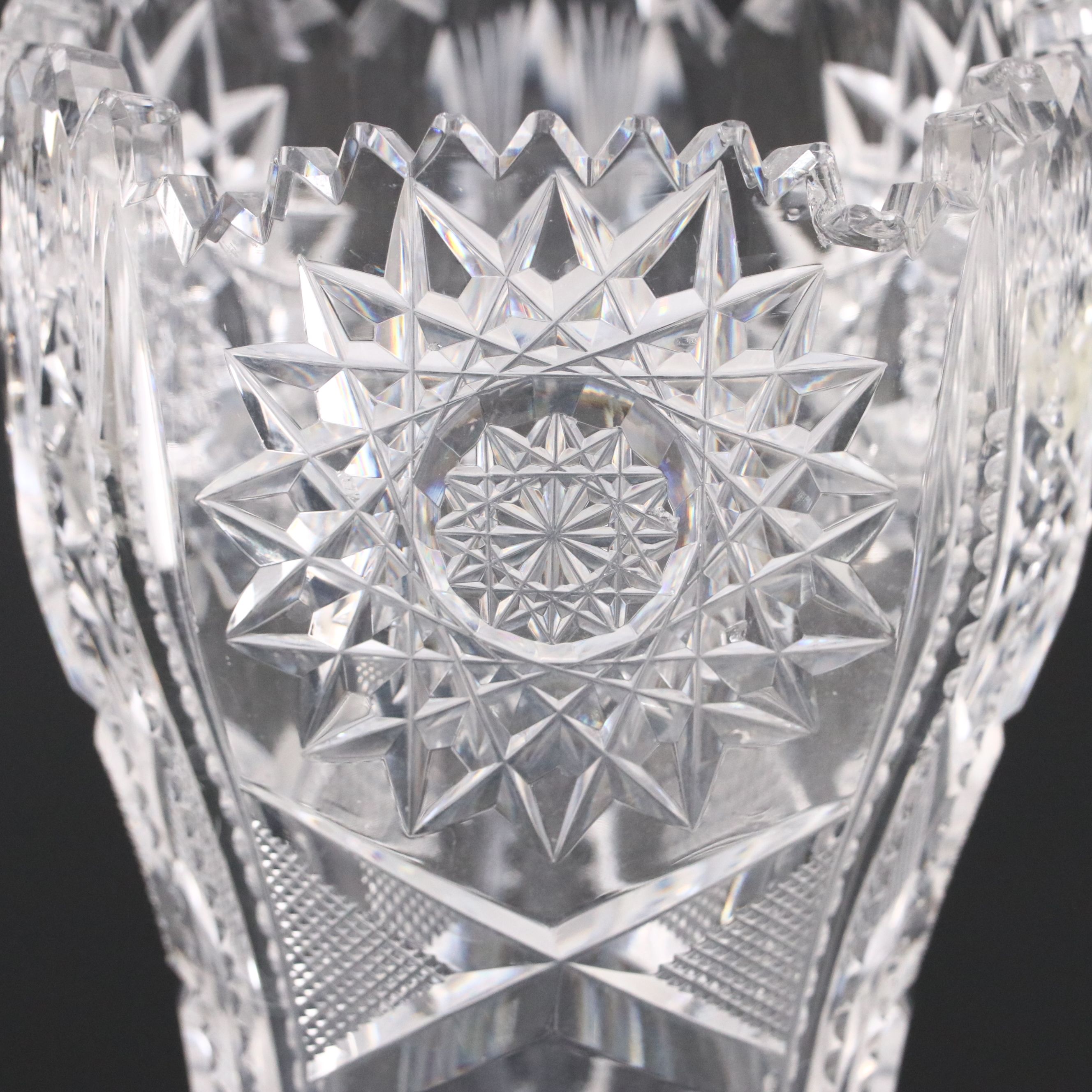 American Brilliant Cut Glass Corset Vase and Pitcher, 20th Century