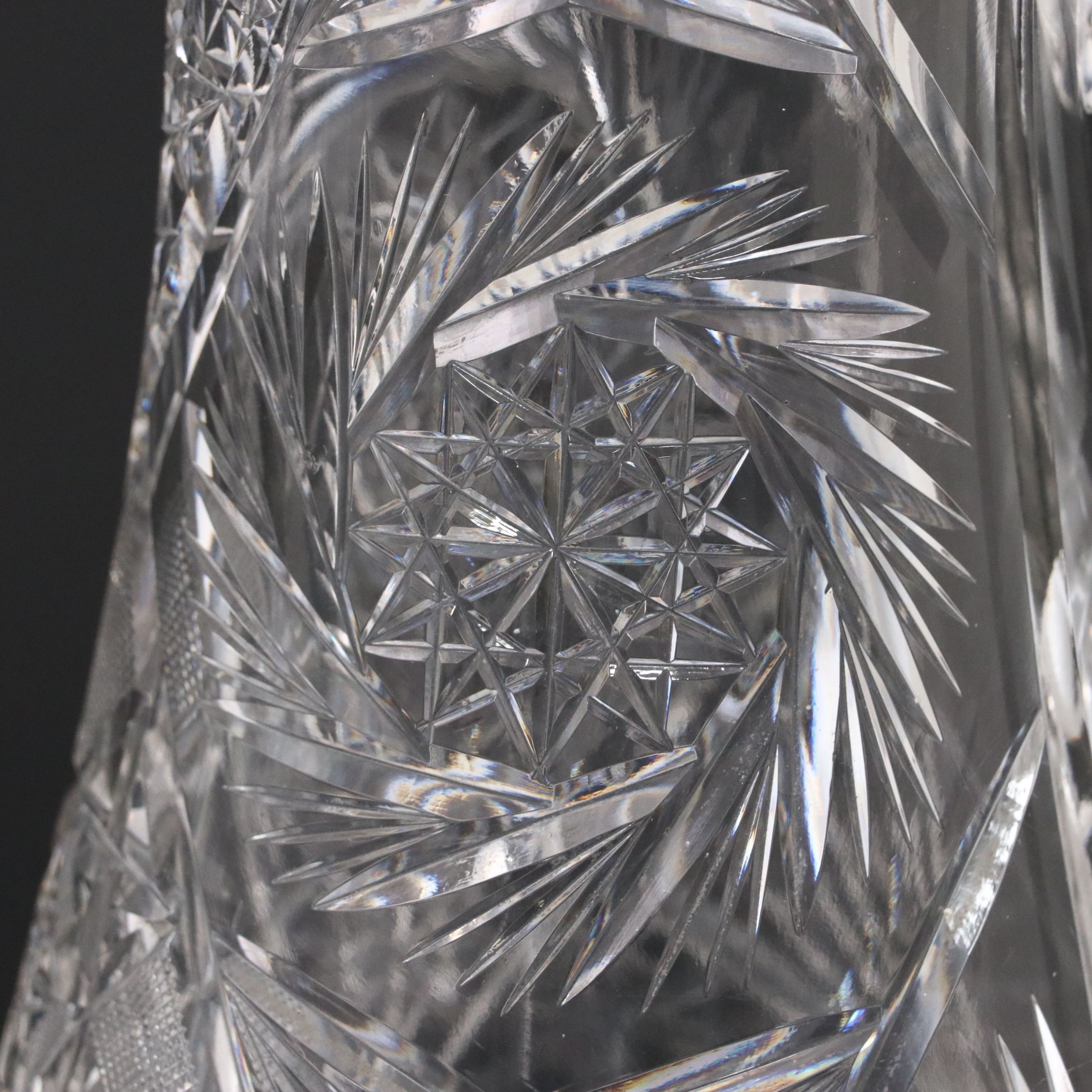 American Brilliant Cut Glass Corset Vase and Pitcher, 20th Century