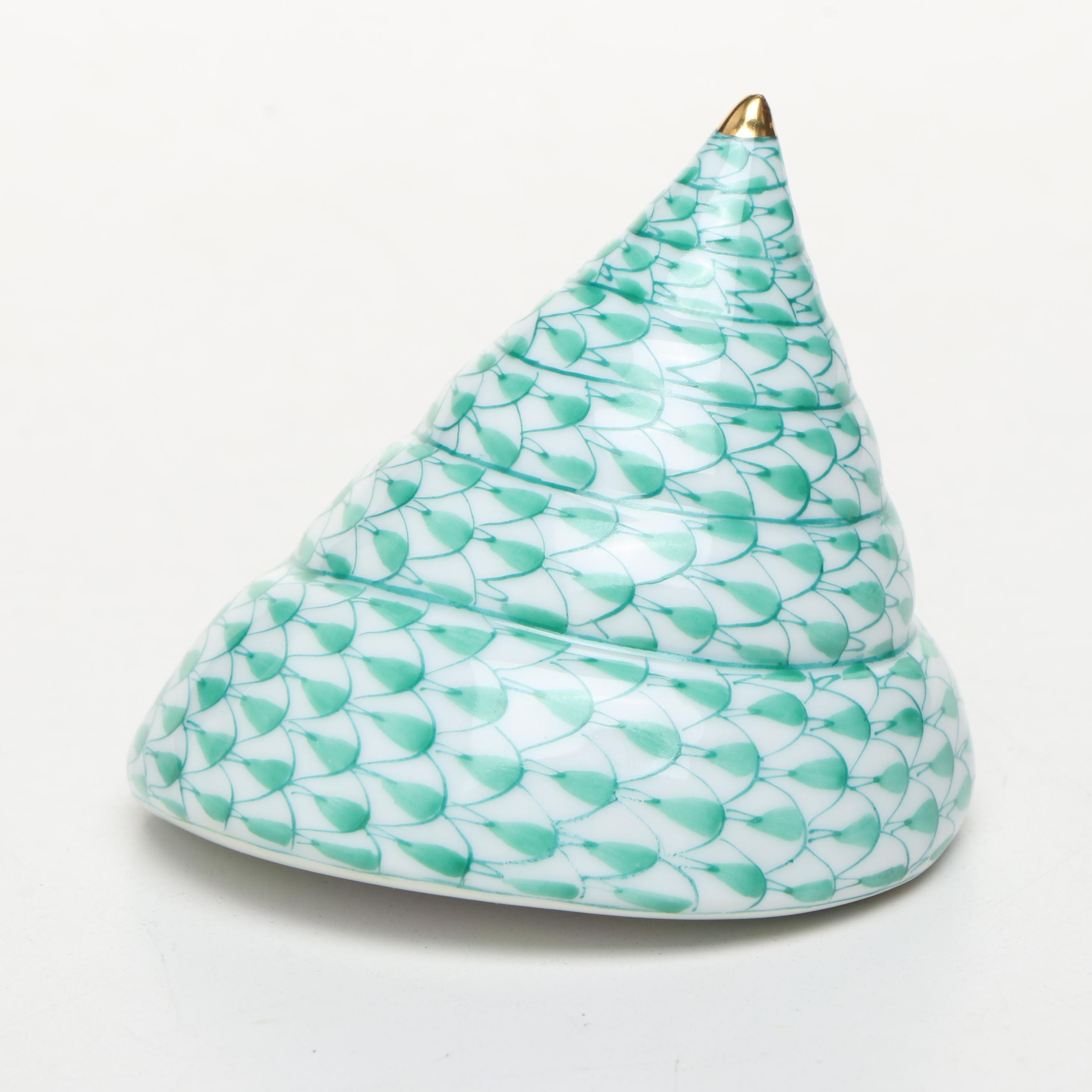 Herend Green Fishnet with Gold "Trochus Shell" Porcelain Figurine