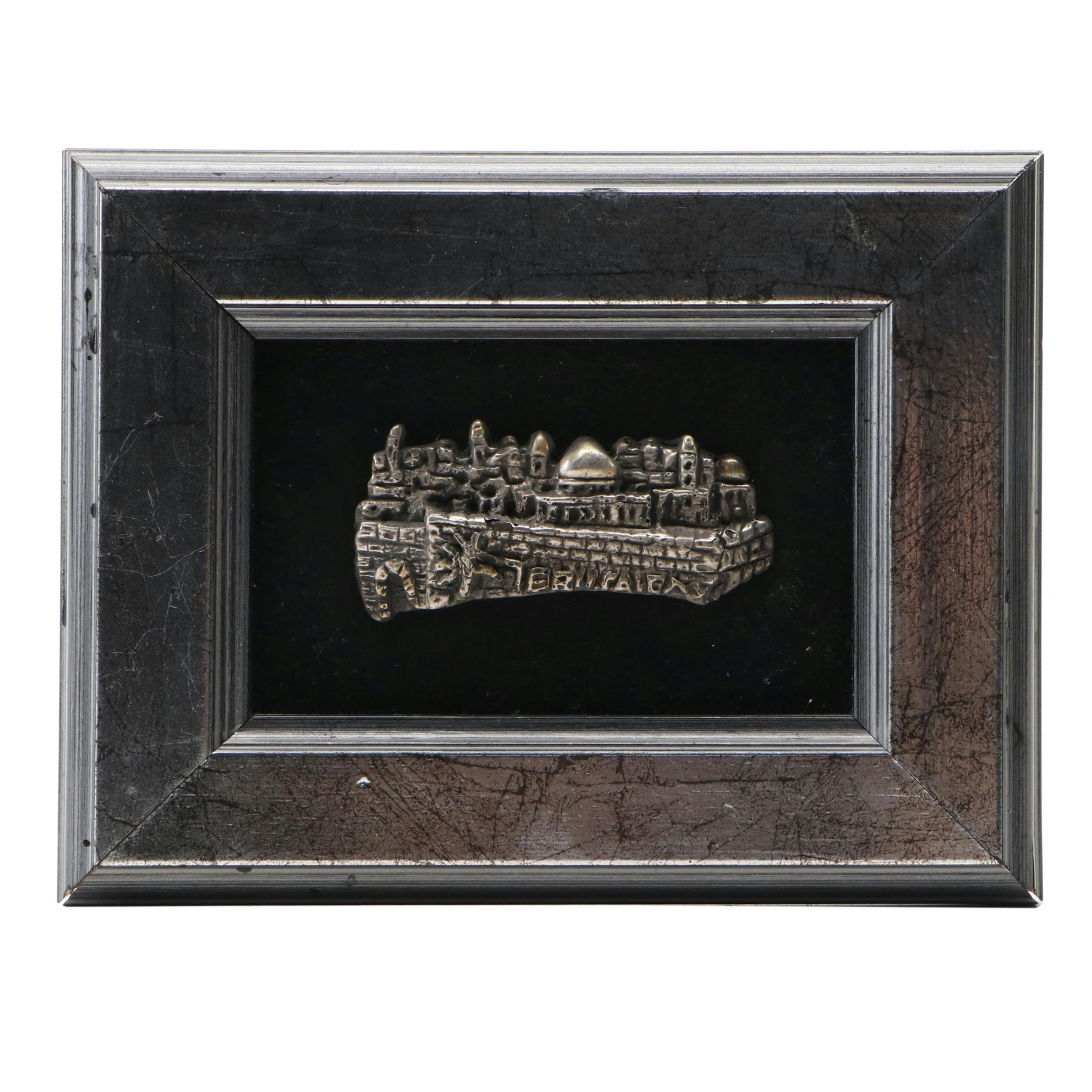 Mid Century Modern Style Sterling Silver Jerusalem Cityscape Mounted in Frame
