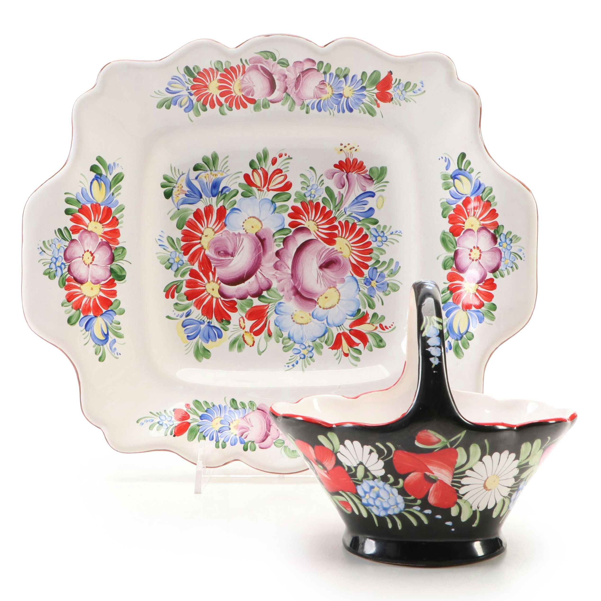 Chodovia Pottery Platter with Other Eastern European Style Ceramic Basket