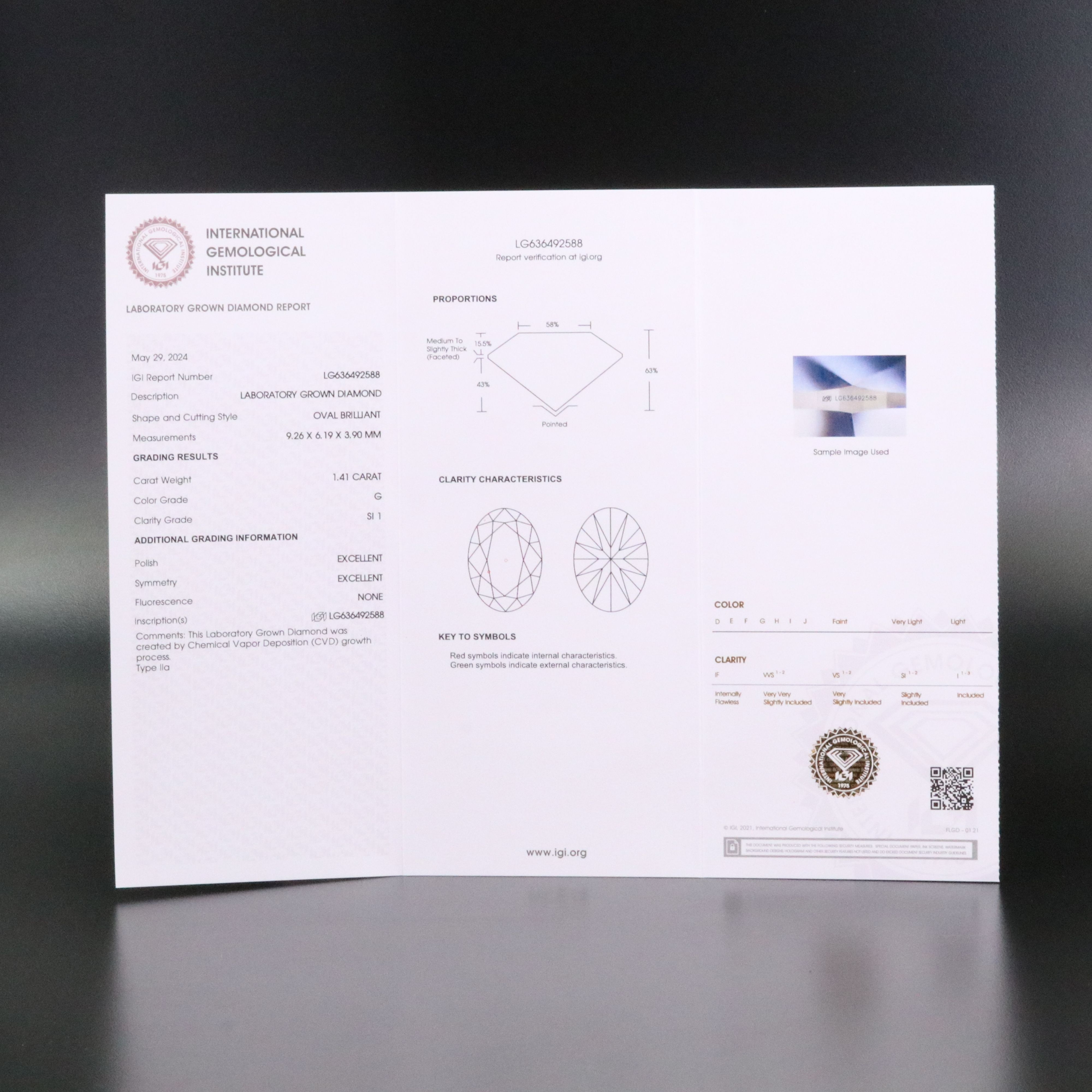 Loose 1.41 CT Lab Grown Diamond with IGI Report