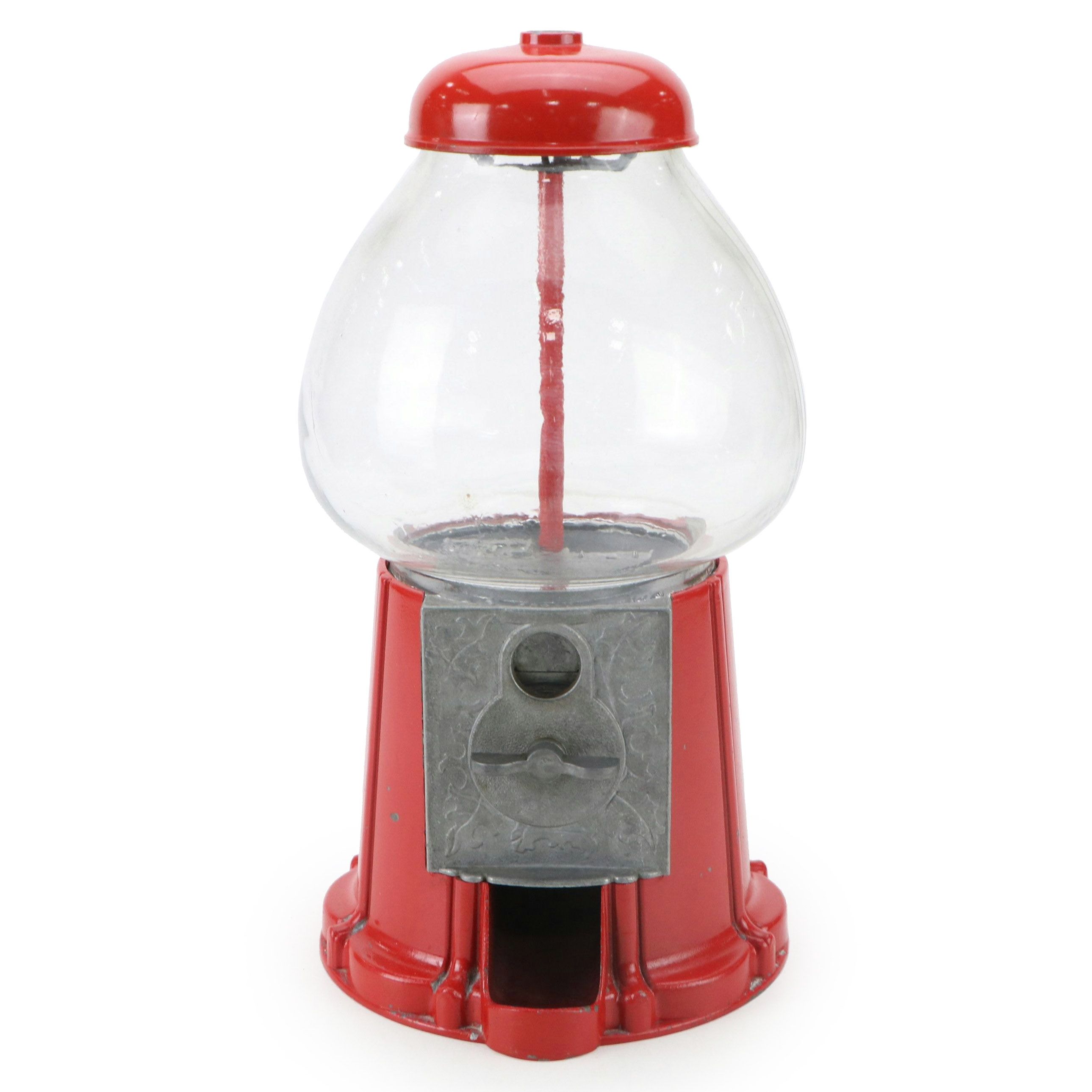 Red Metal and Glass Gumball Machine