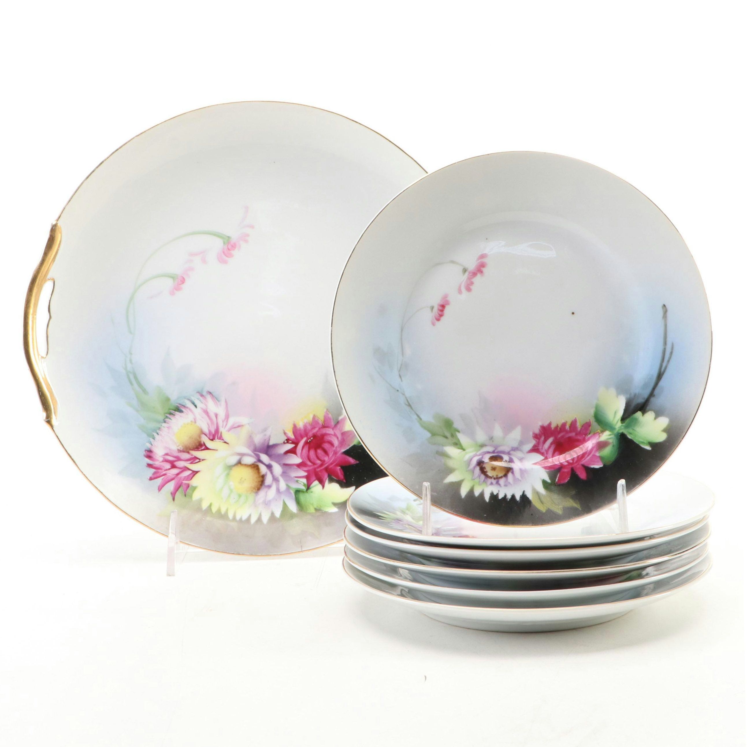 Noritake Hand-Painted Porcelain Dessert Plates and Serving Platter