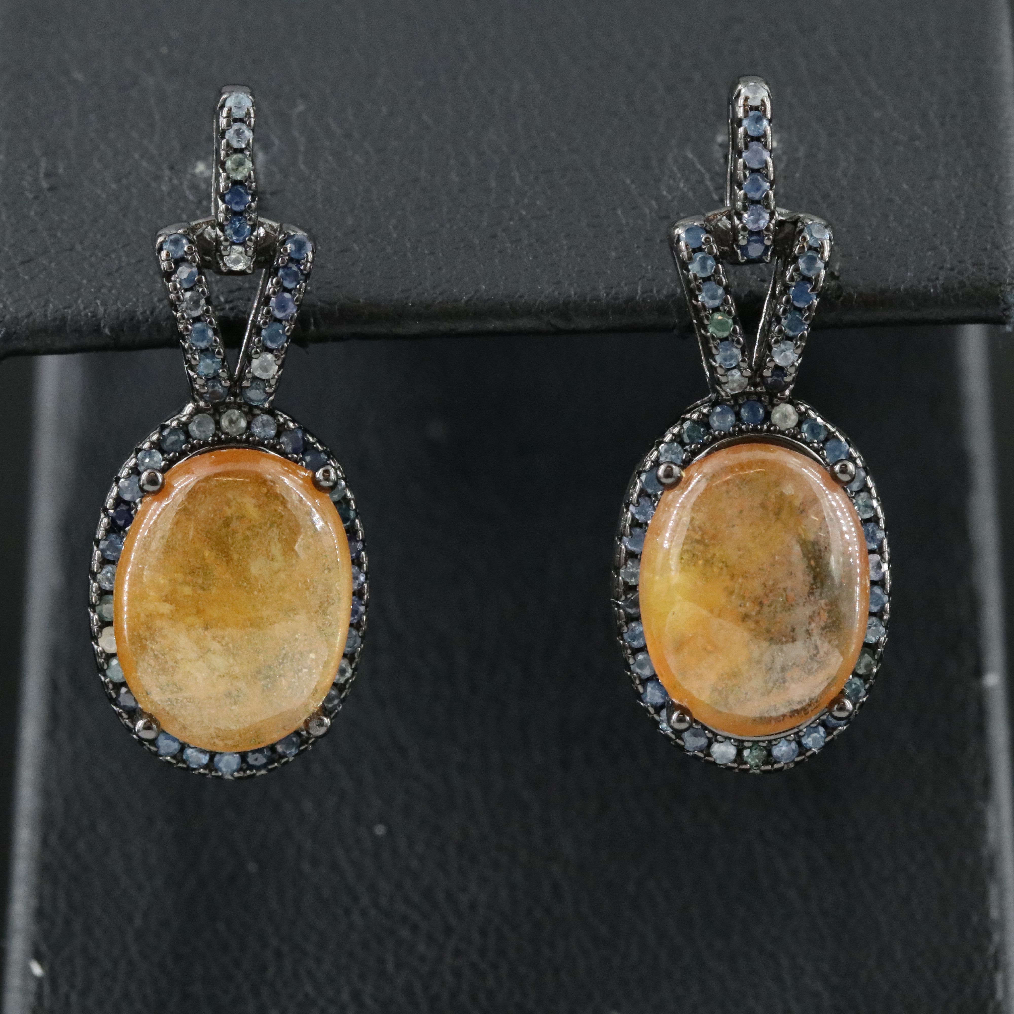 Sterling Filled Corundum and Sapphire Drop Earrings