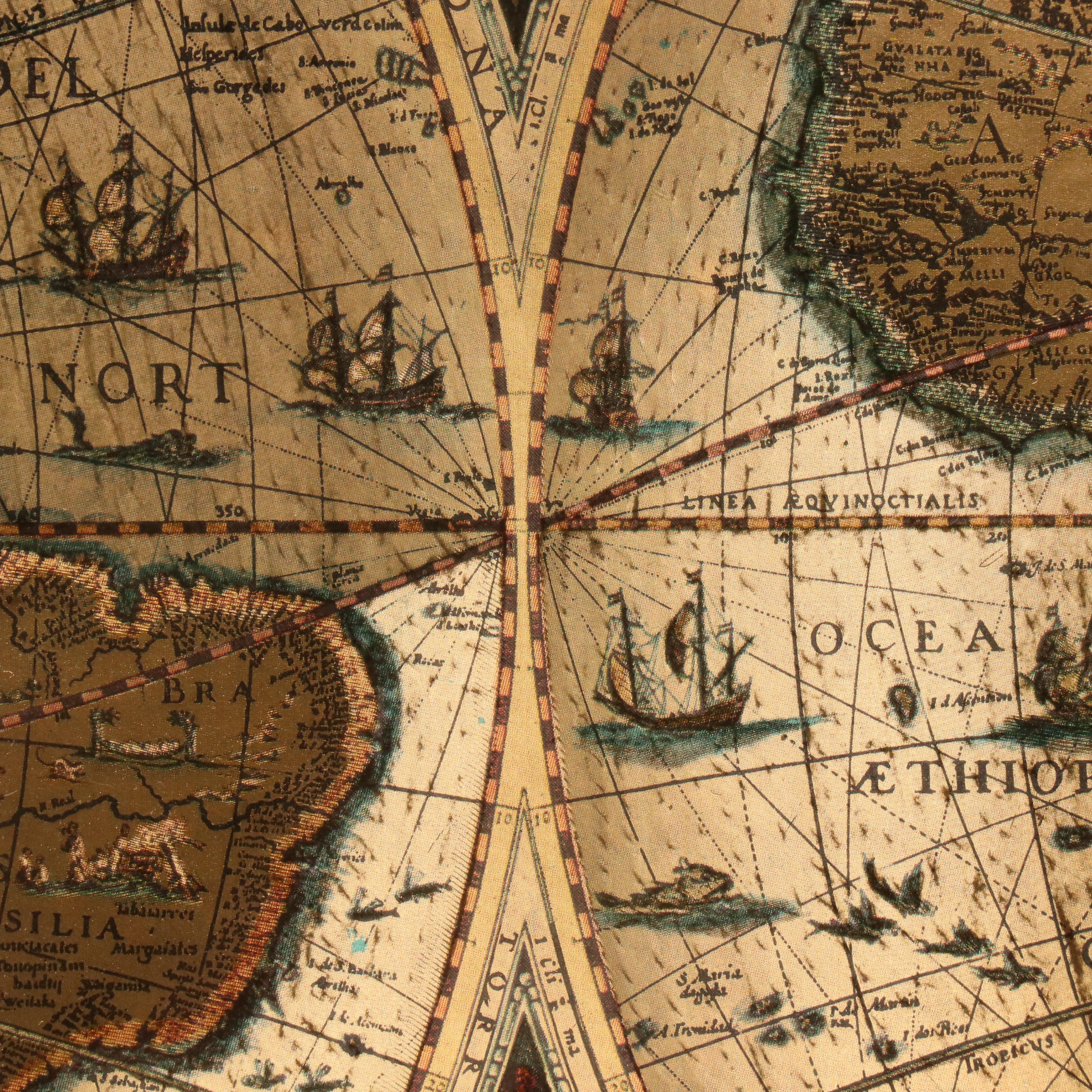 Offset Lithograph Foil World Map After Johannes Blaeu, Mid to Late 20th Century