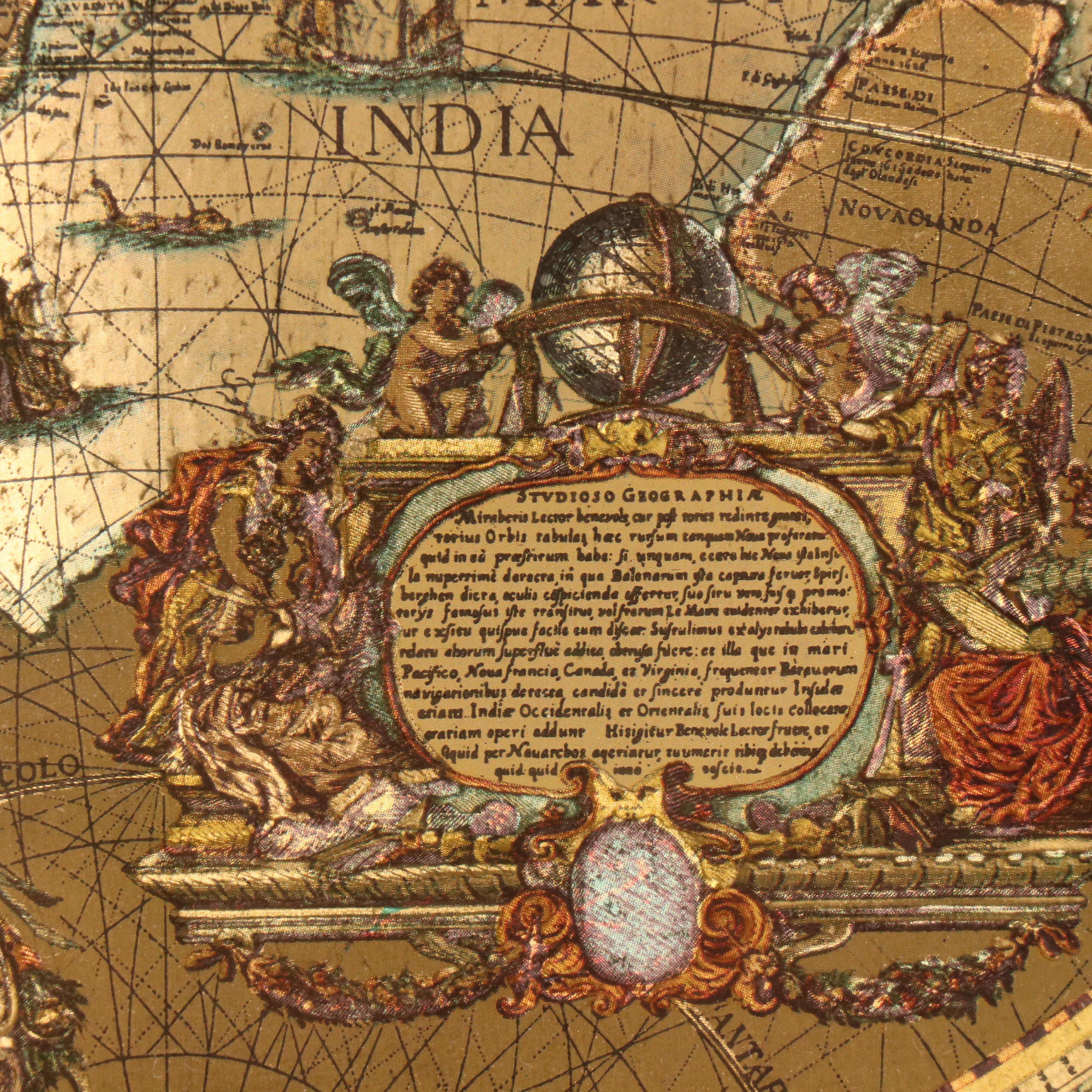 Offset Lithograph Foil World Map After Johannes Blaeu, Mid to Late 20th Century