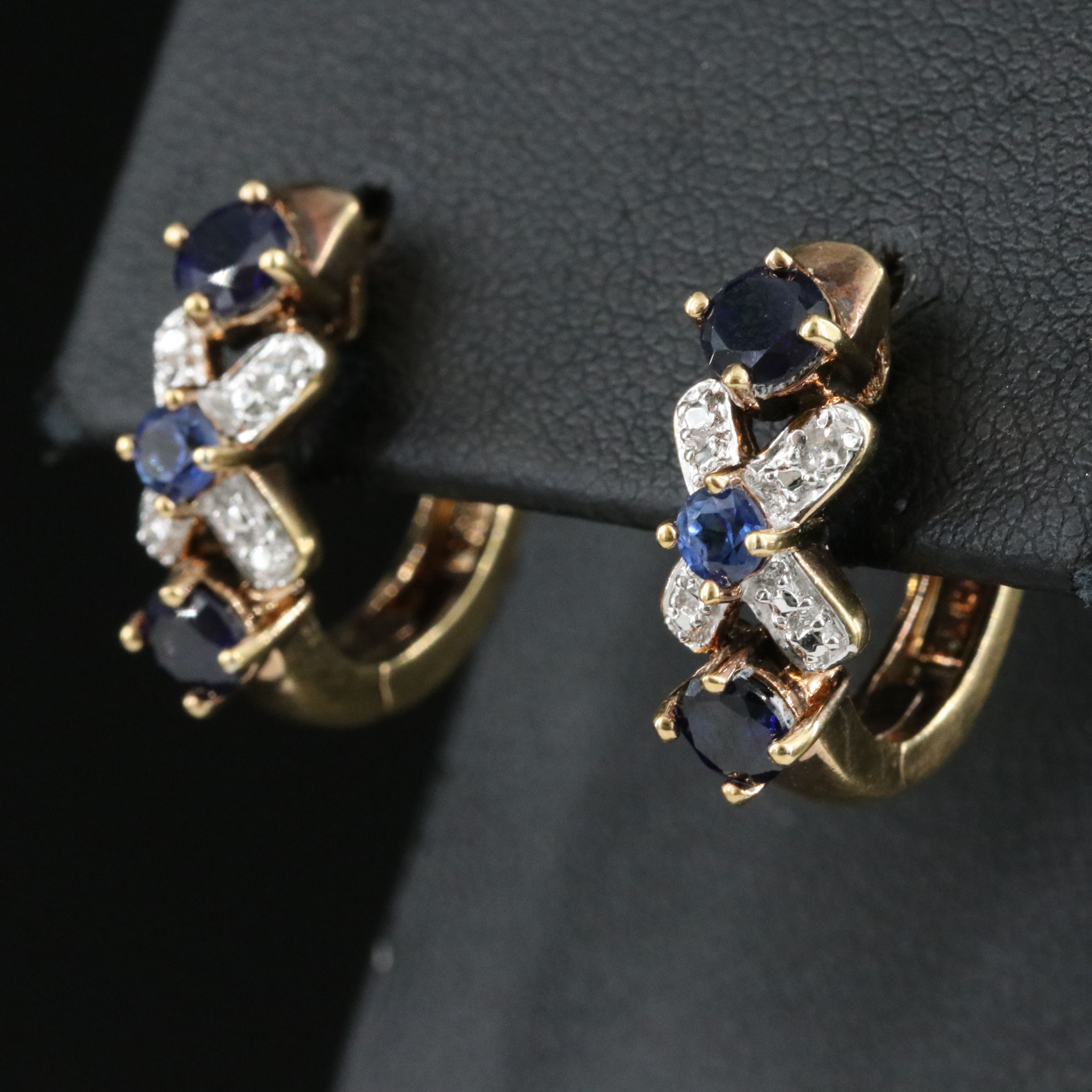 Sterling Sapphire and Diamond Hoop Earrings