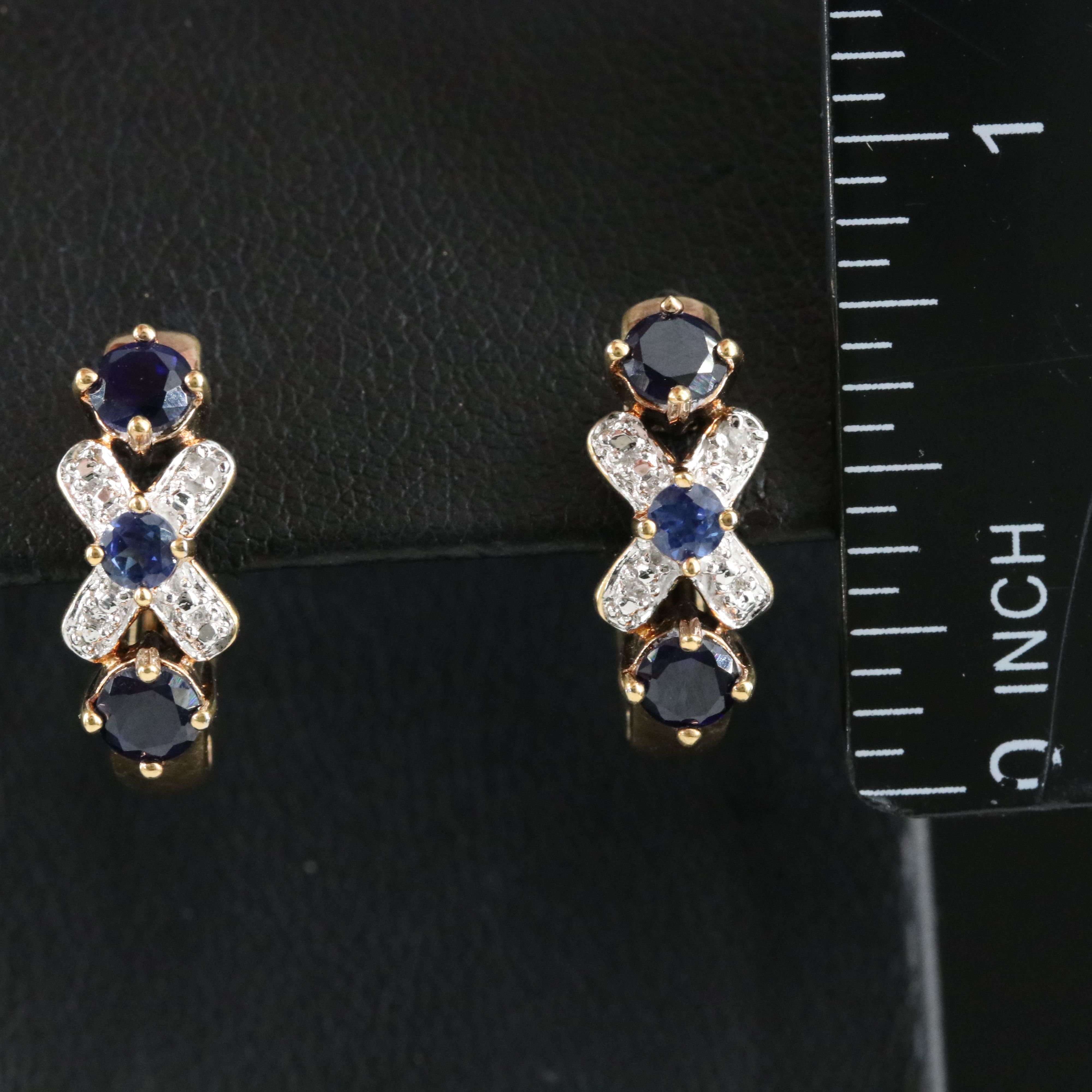 Sterling Sapphire and Diamond Hoop Earrings