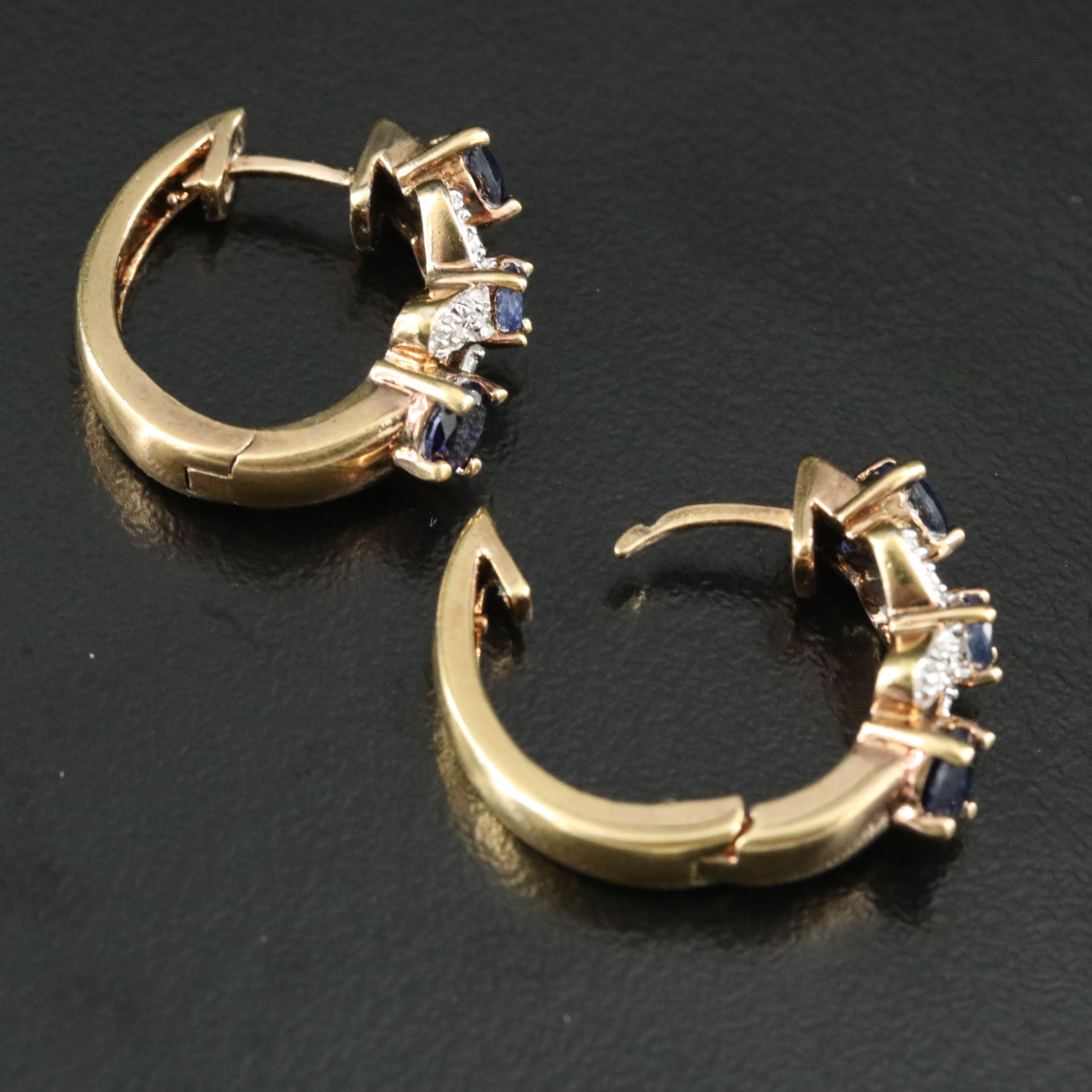 Sterling Sapphire and Diamond Hoop Earrings