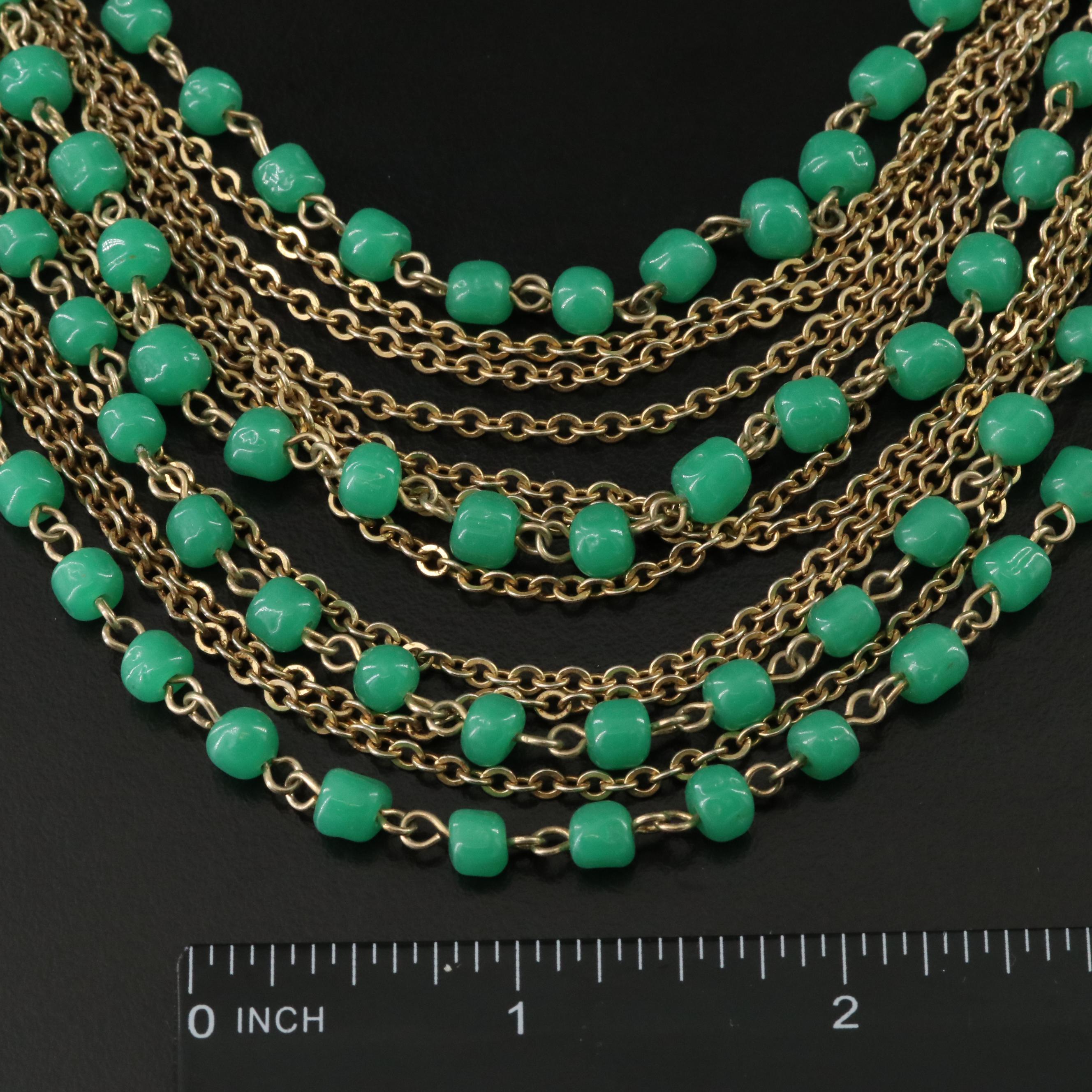 Vintage Gold-Tone and Green Glass Tiered Necklace