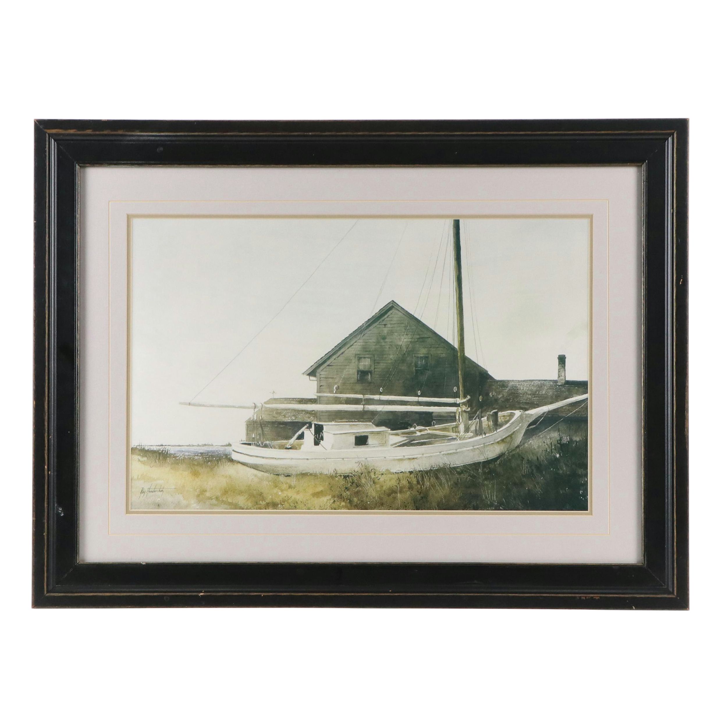 After Ray Hendershot Offset Lithograph of Coastal Landscape