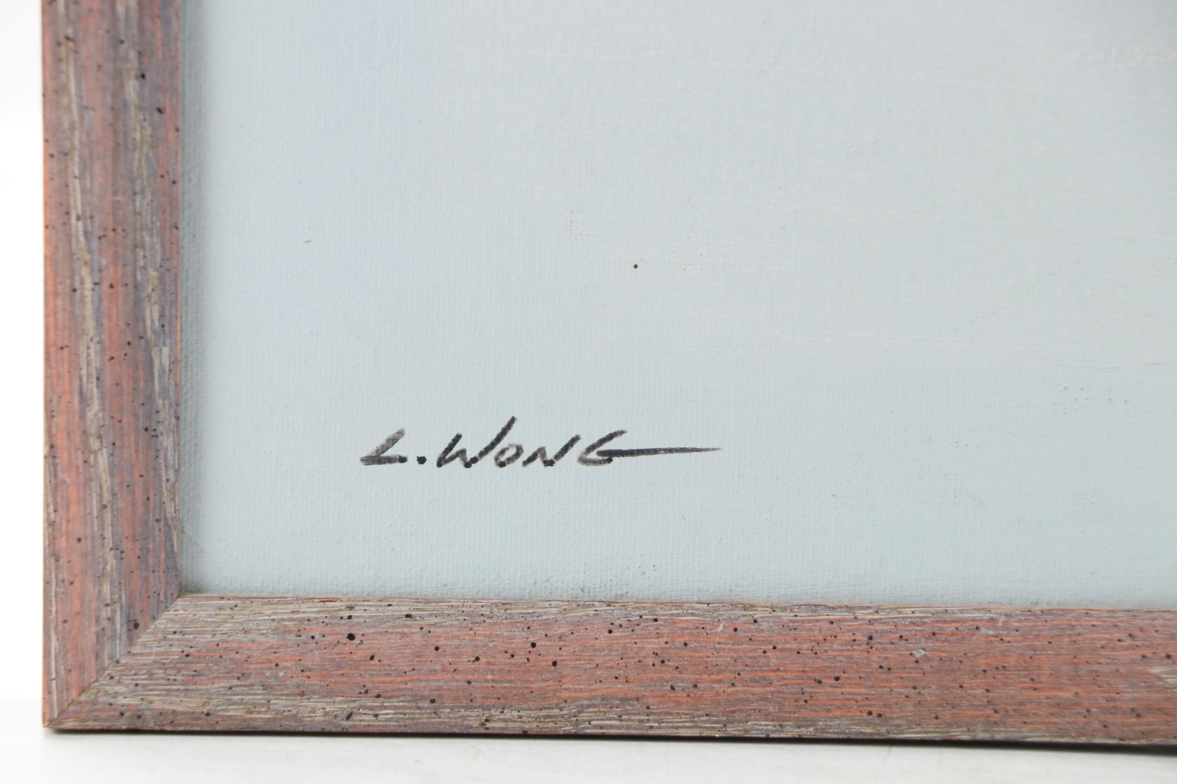 L. Wong Chinese Seascape Oil Painting of Sampan and Junk Boats