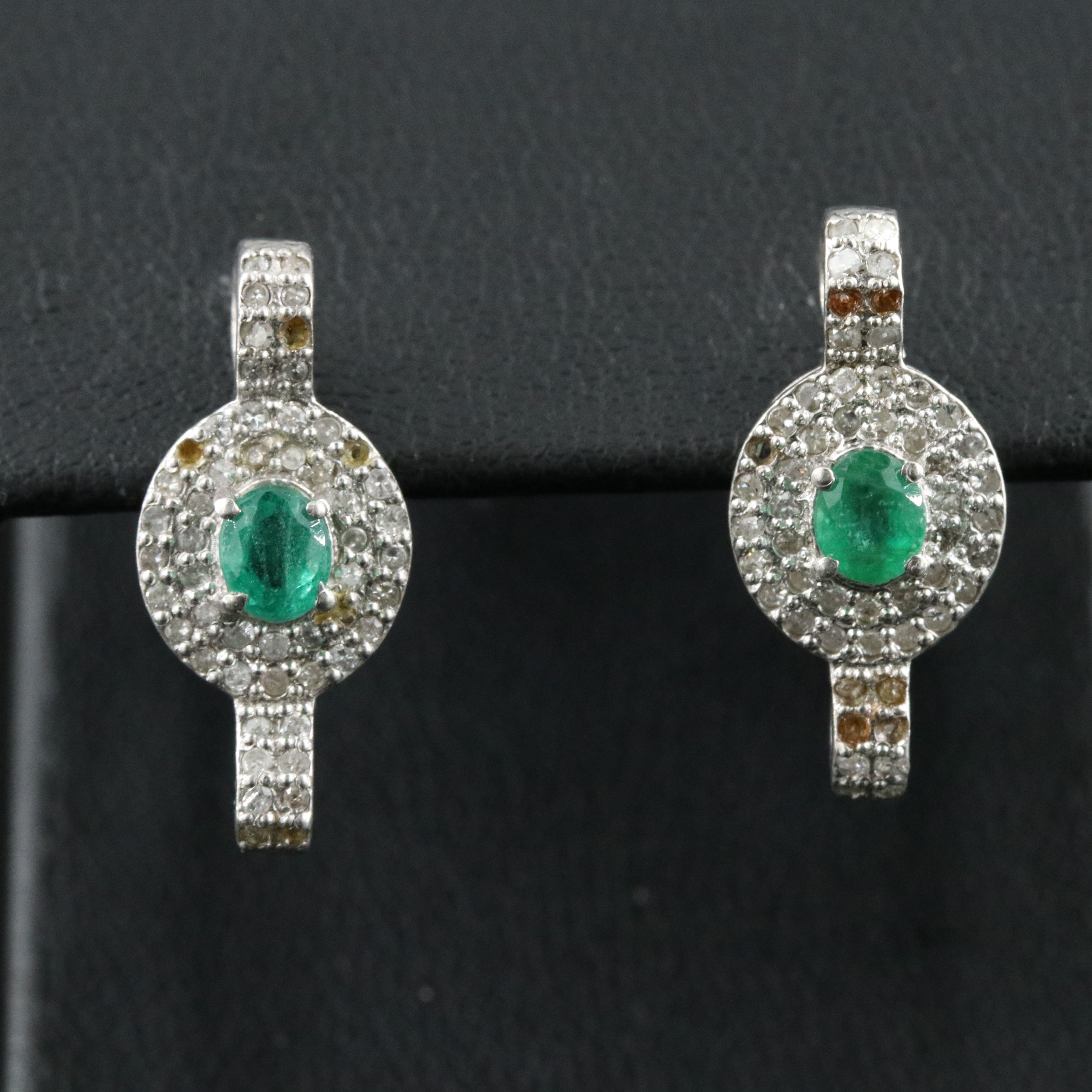 Sterling Emerald and Diamond Drop Earrings