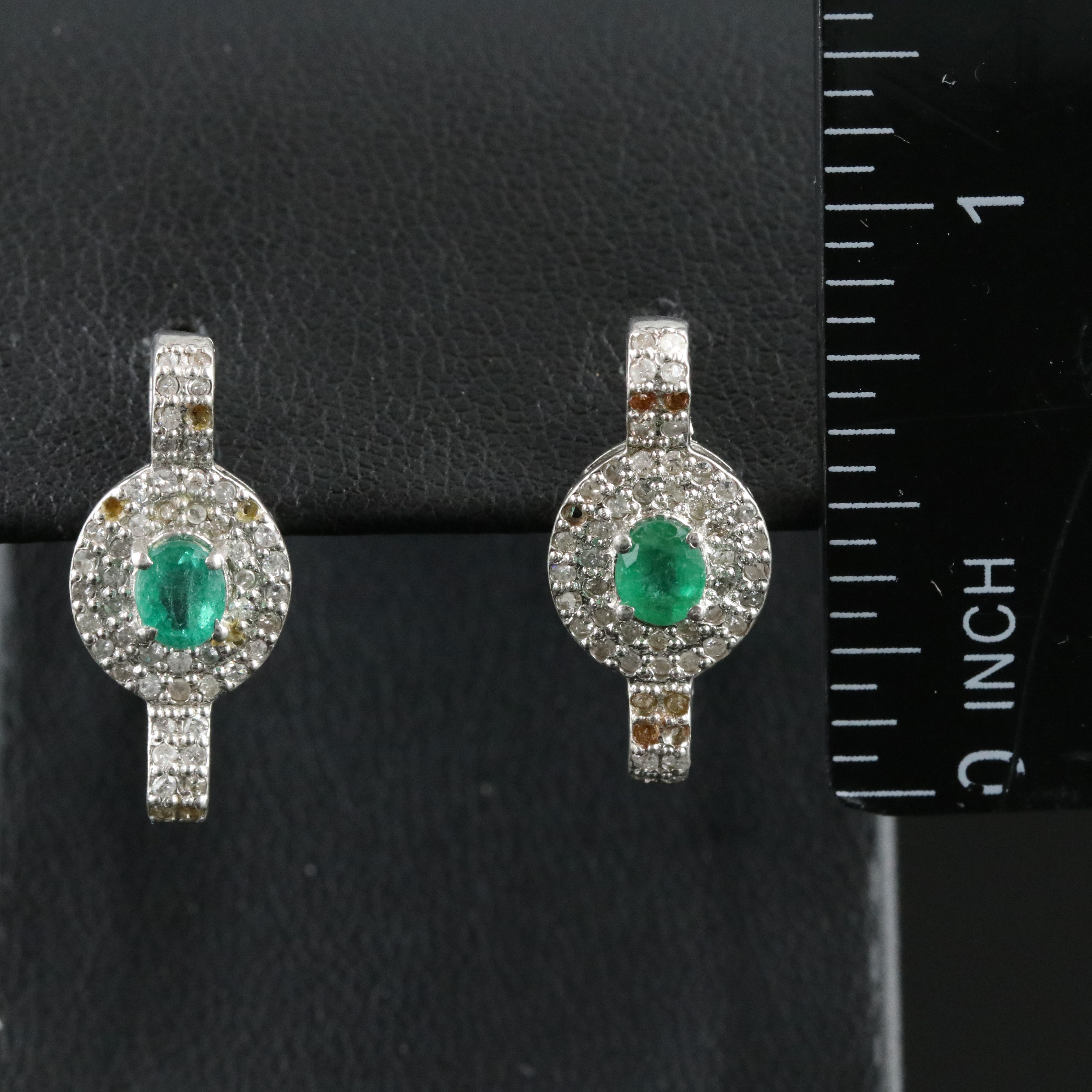 Sterling Emerald and Diamond Drop Earrings