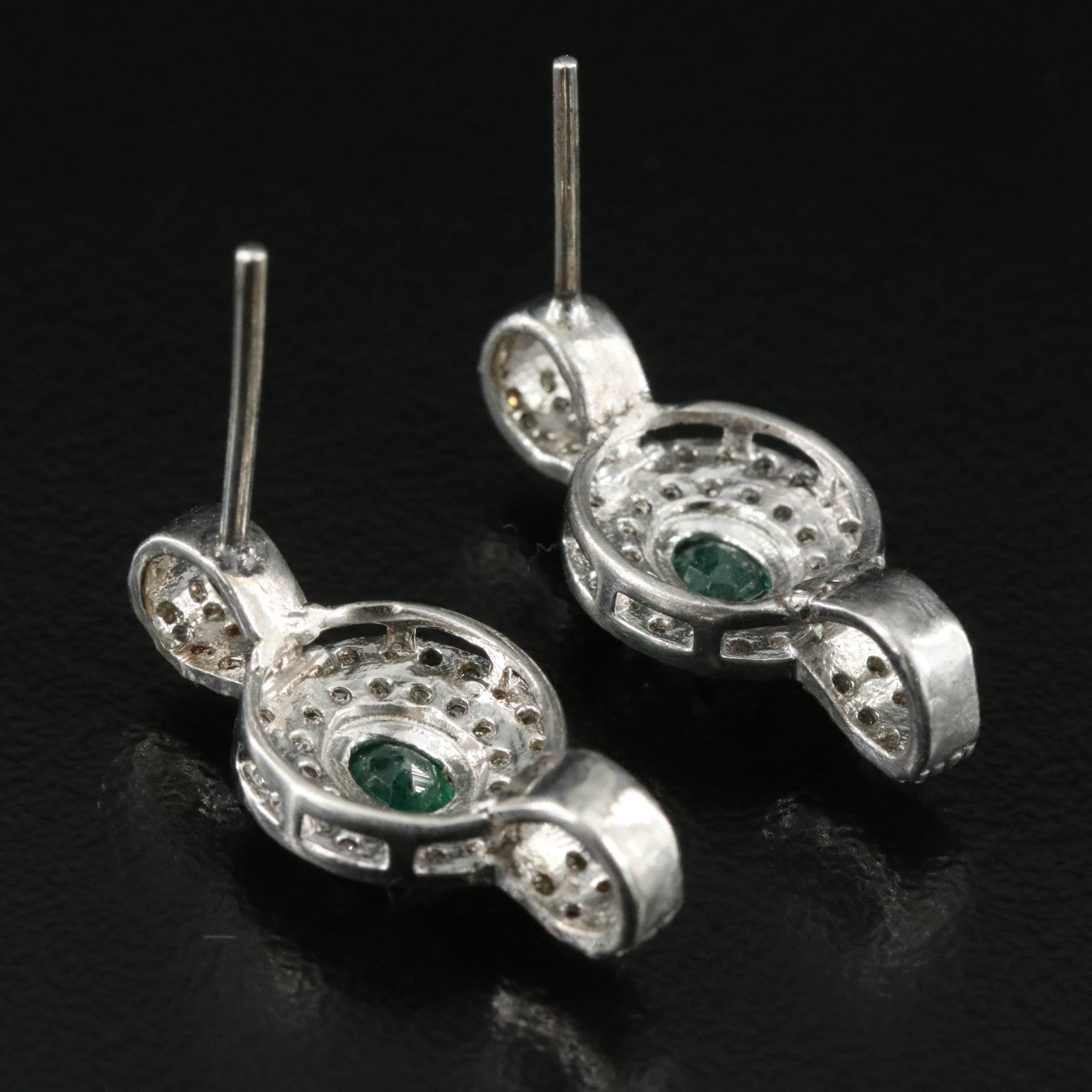 Sterling Emerald and Diamond Drop Earrings