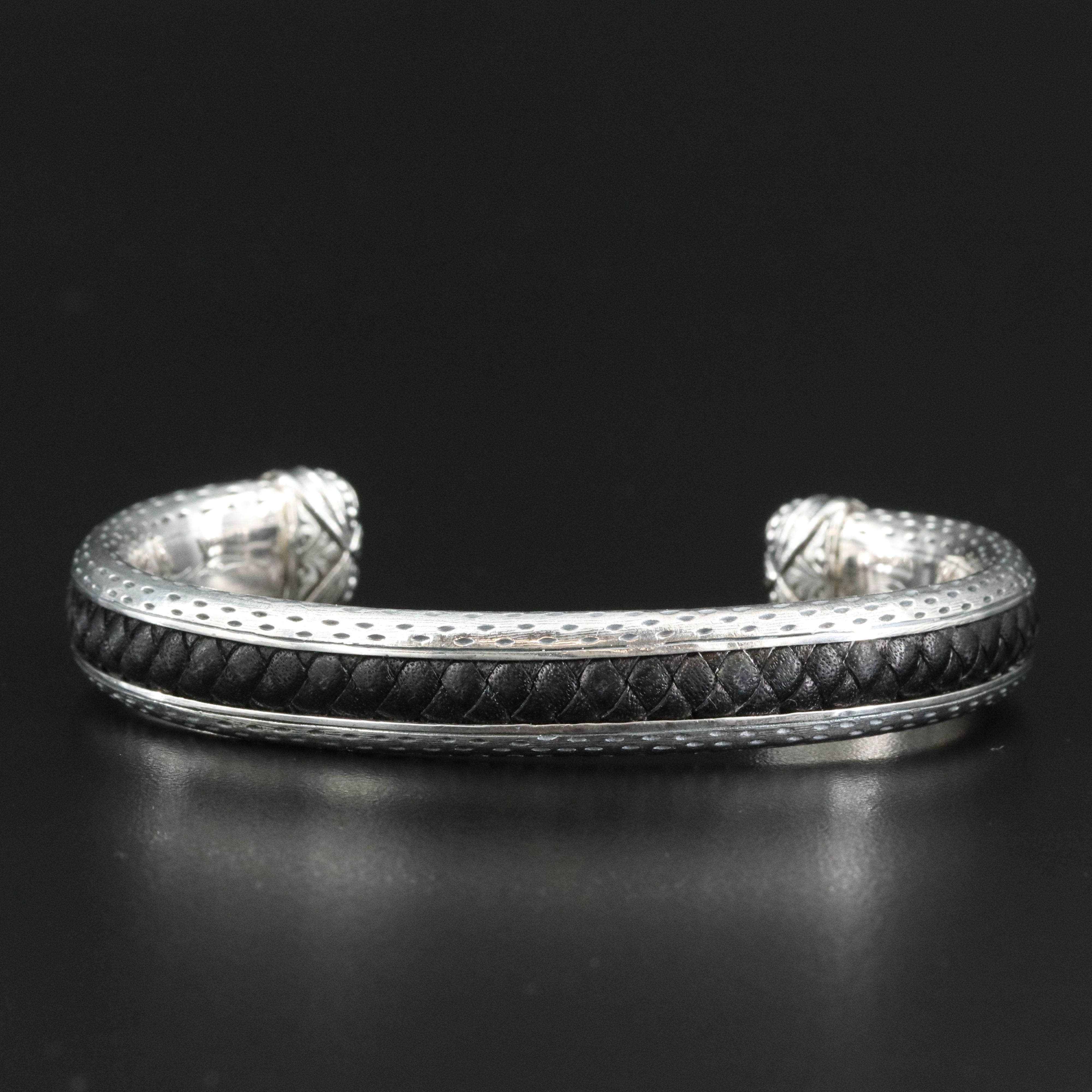 Scott Kay Sterling Braided Leather Inlay Cuff Bracelet