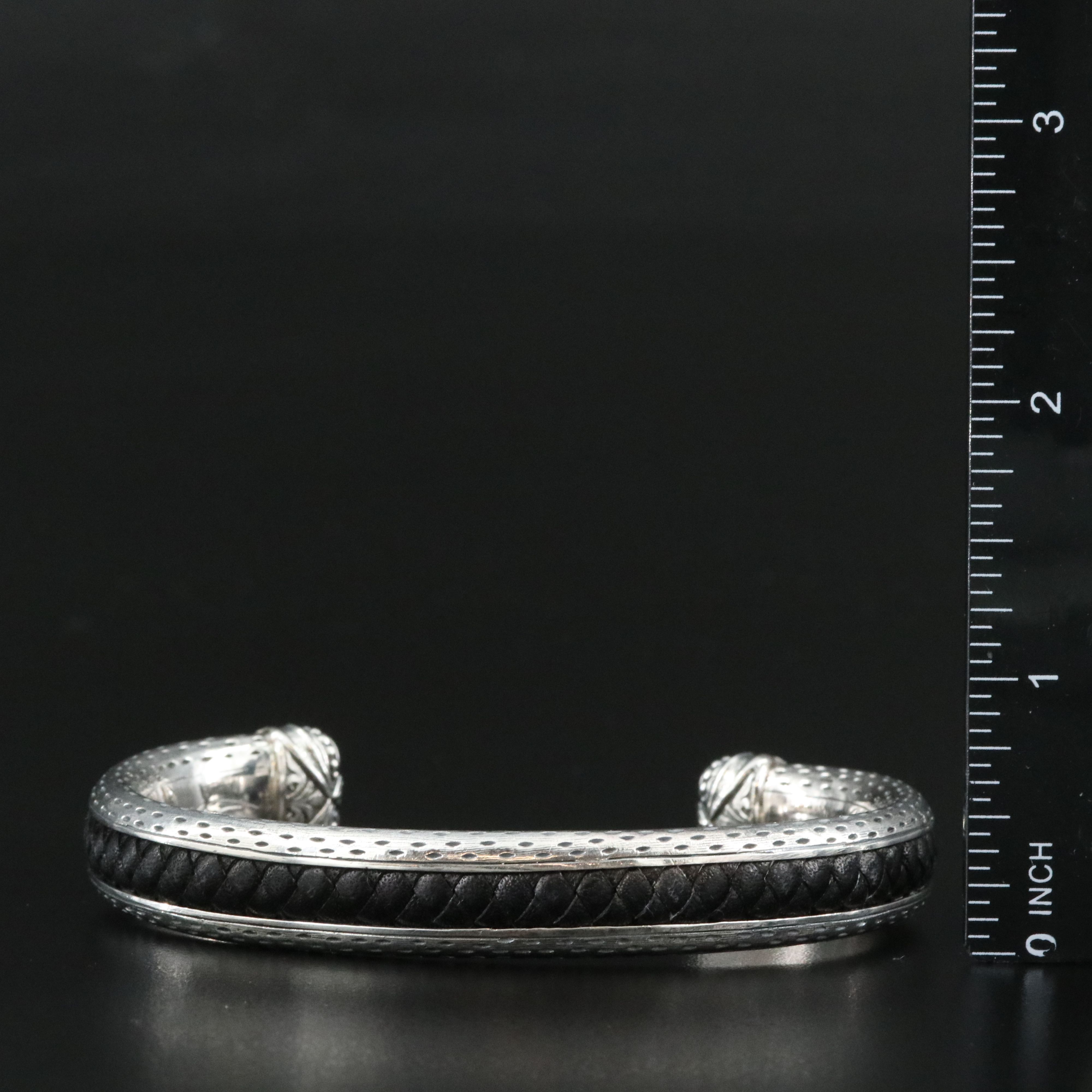 Scott Kay Sterling Braided Leather Inlay Cuff Bracelet