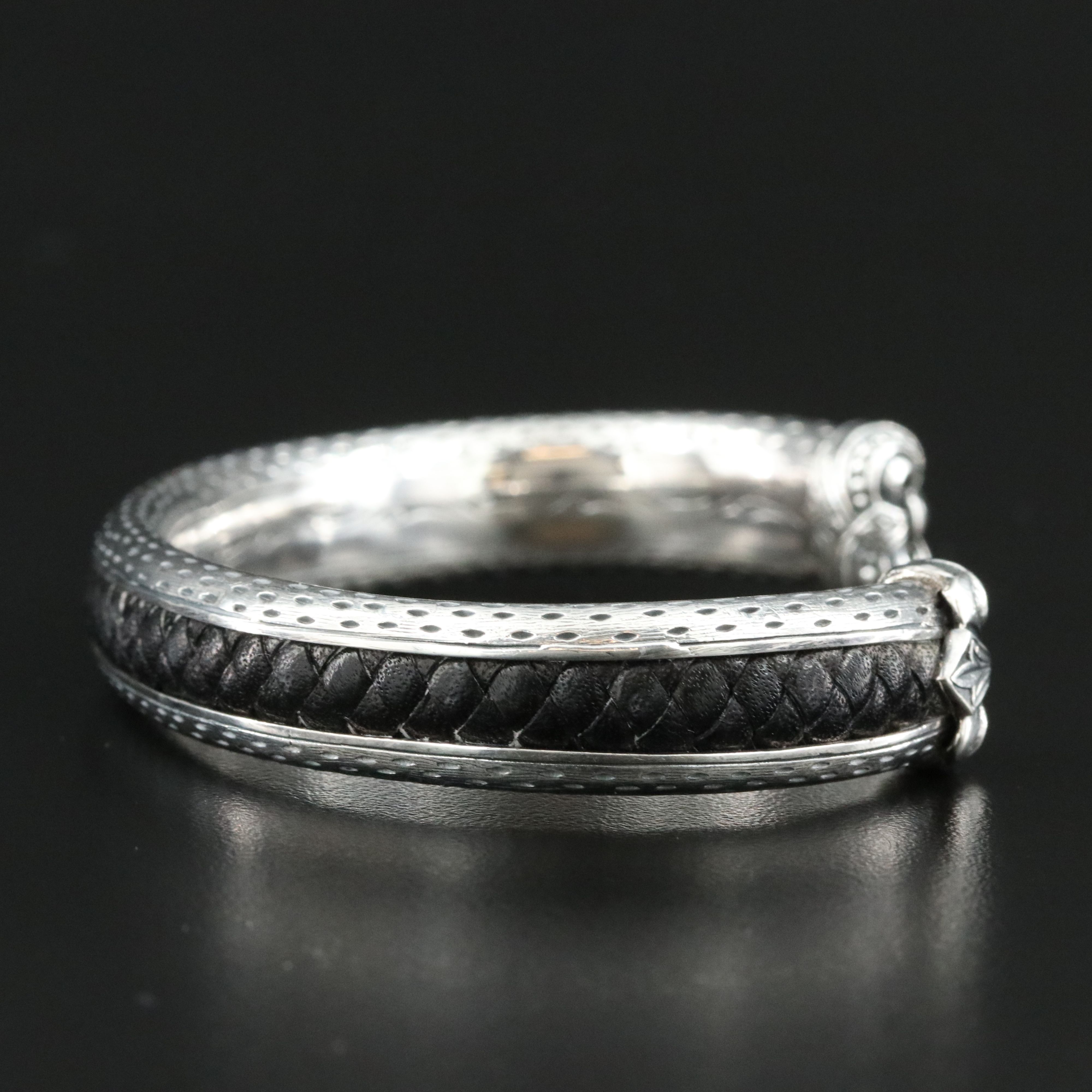 Scott Kay Sterling Braided Leather Inlay Cuff Bracelet