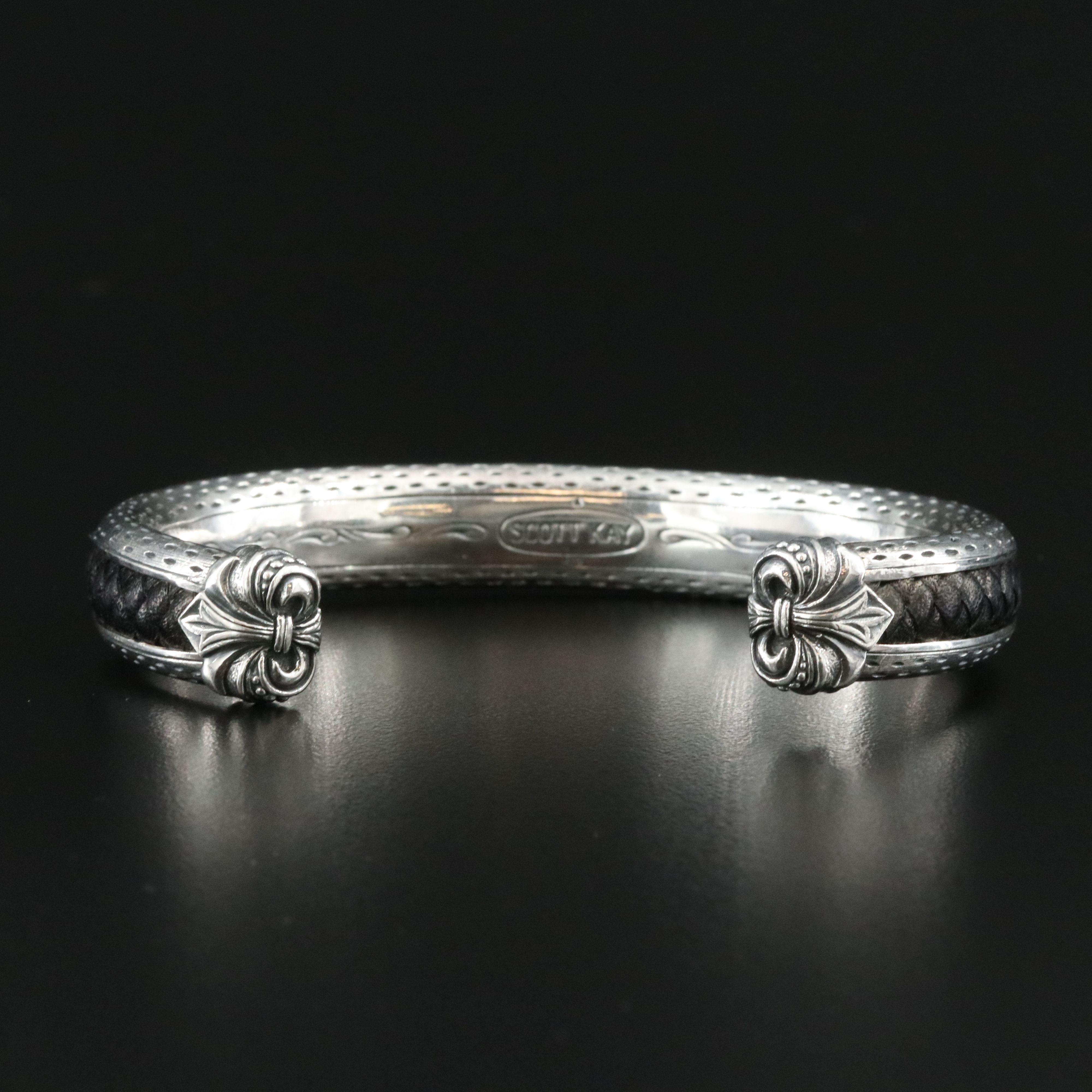 Scott Kay Sterling Braided Leather Inlay Cuff Bracelet