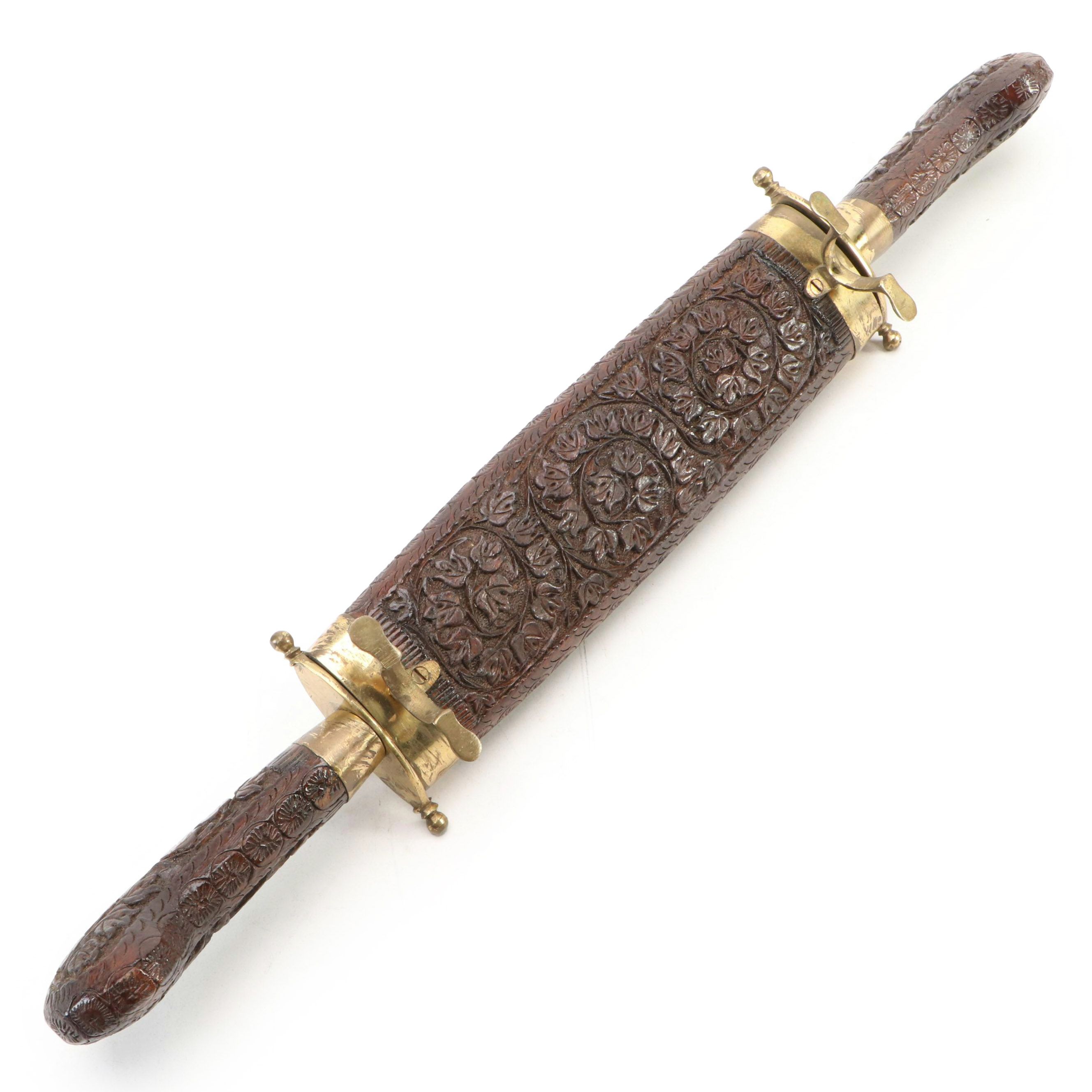 Indian Dual Sided Carved Wood Sheathed Carving Set, Mid to Late 20th Century