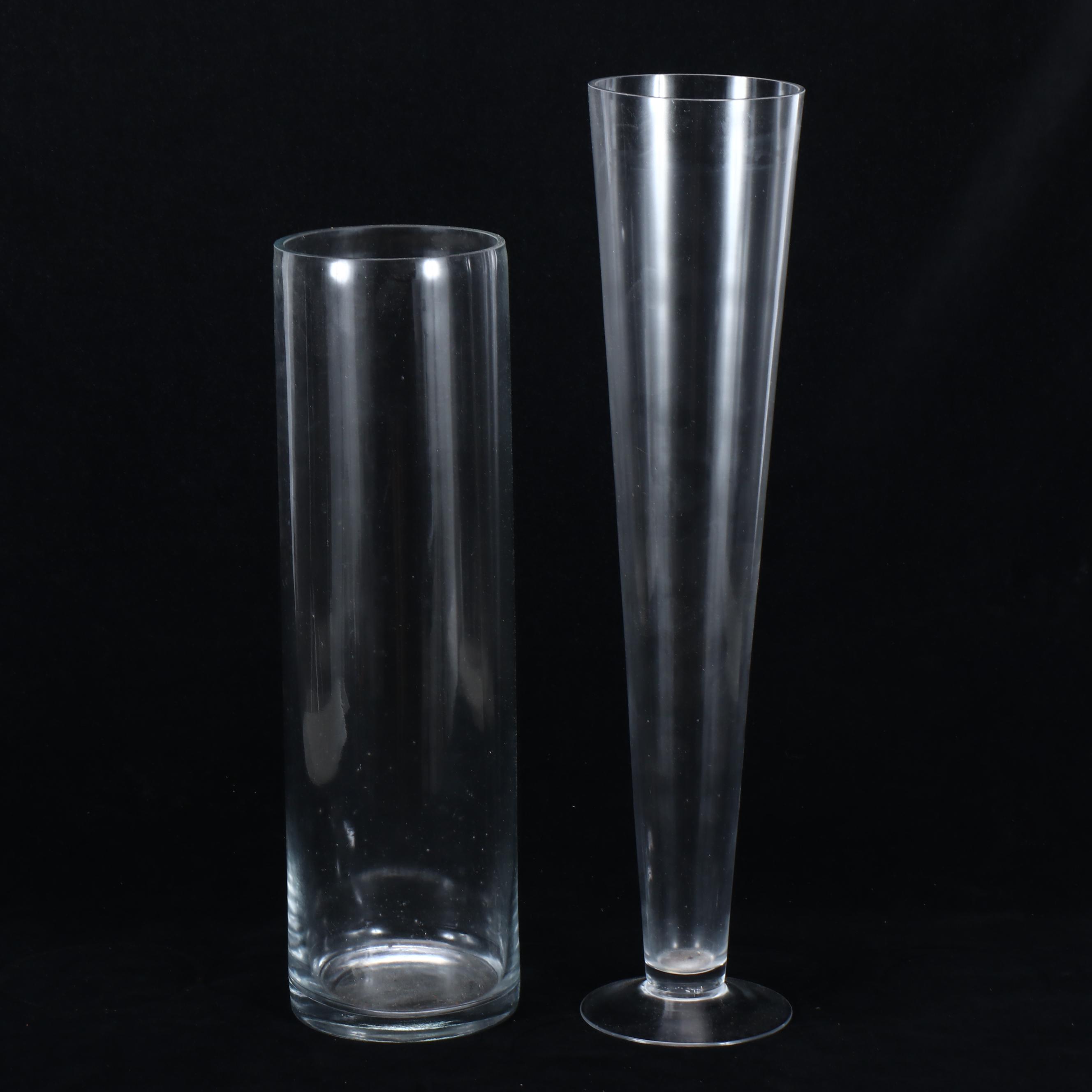 Tall Clear Glass Trumpet Vases