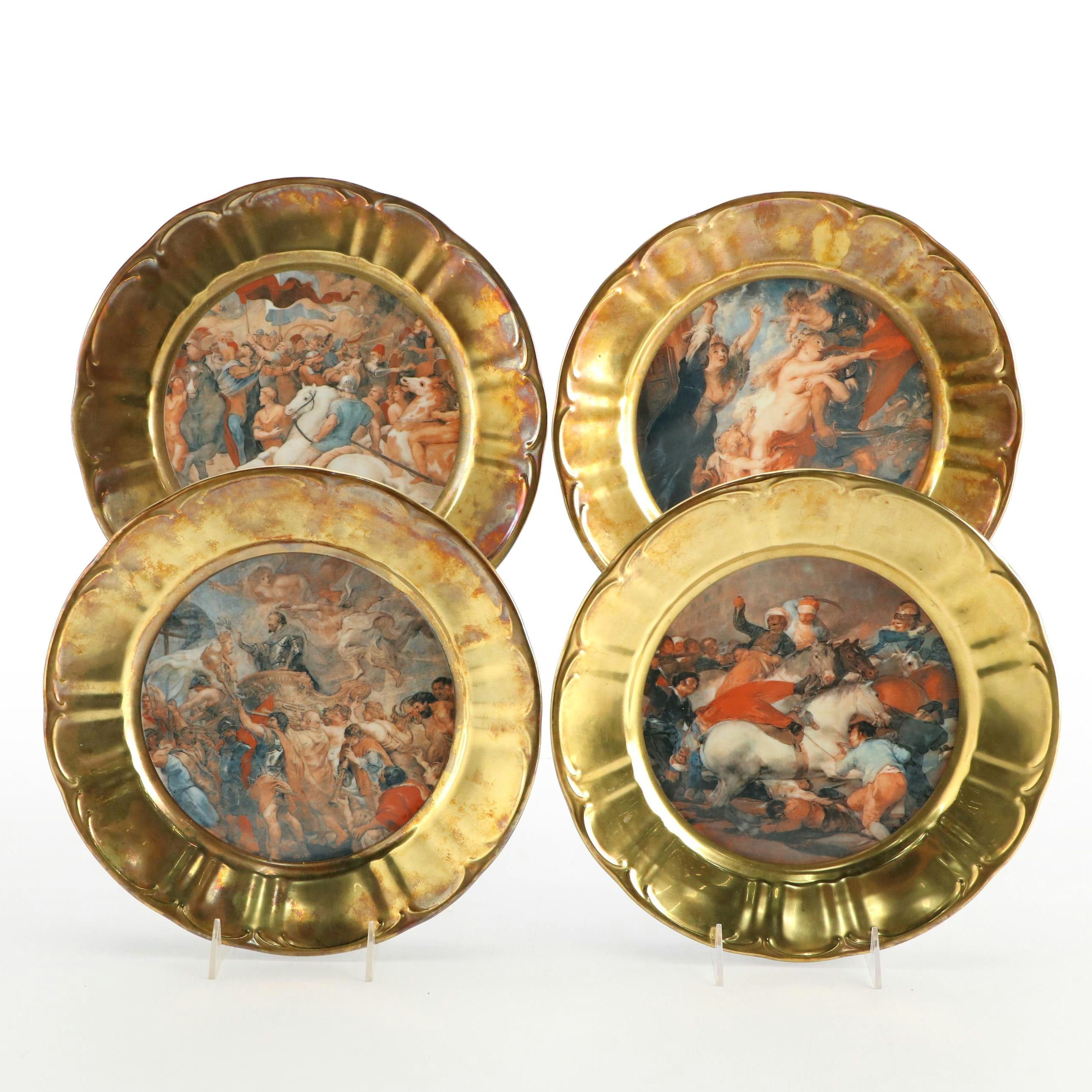 Bavarian Gilt Porcelain Chargers With Rococo Master Reproductions