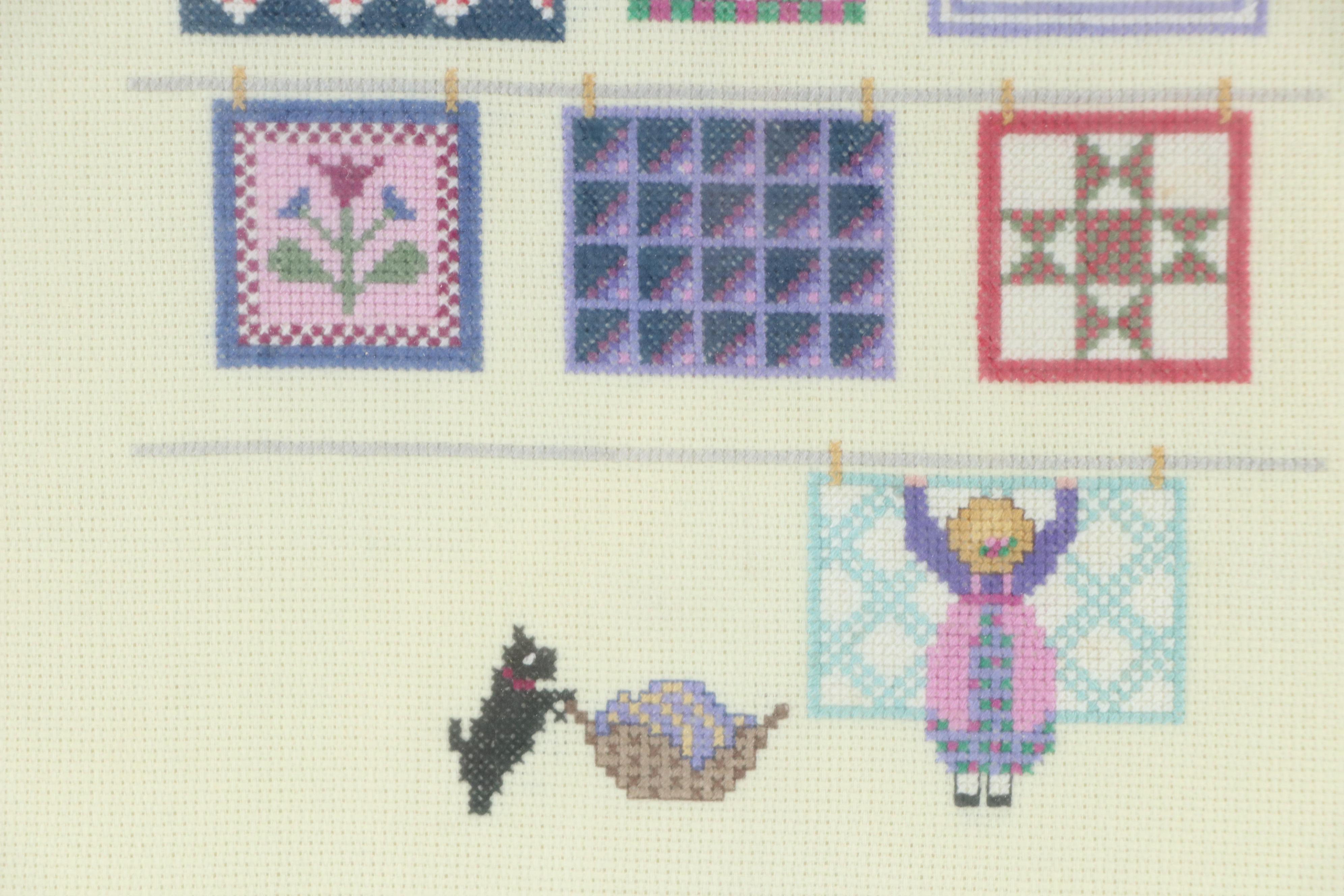 Pair of Amish-Themed Cross-Stitch Embroideries, Circa 1990