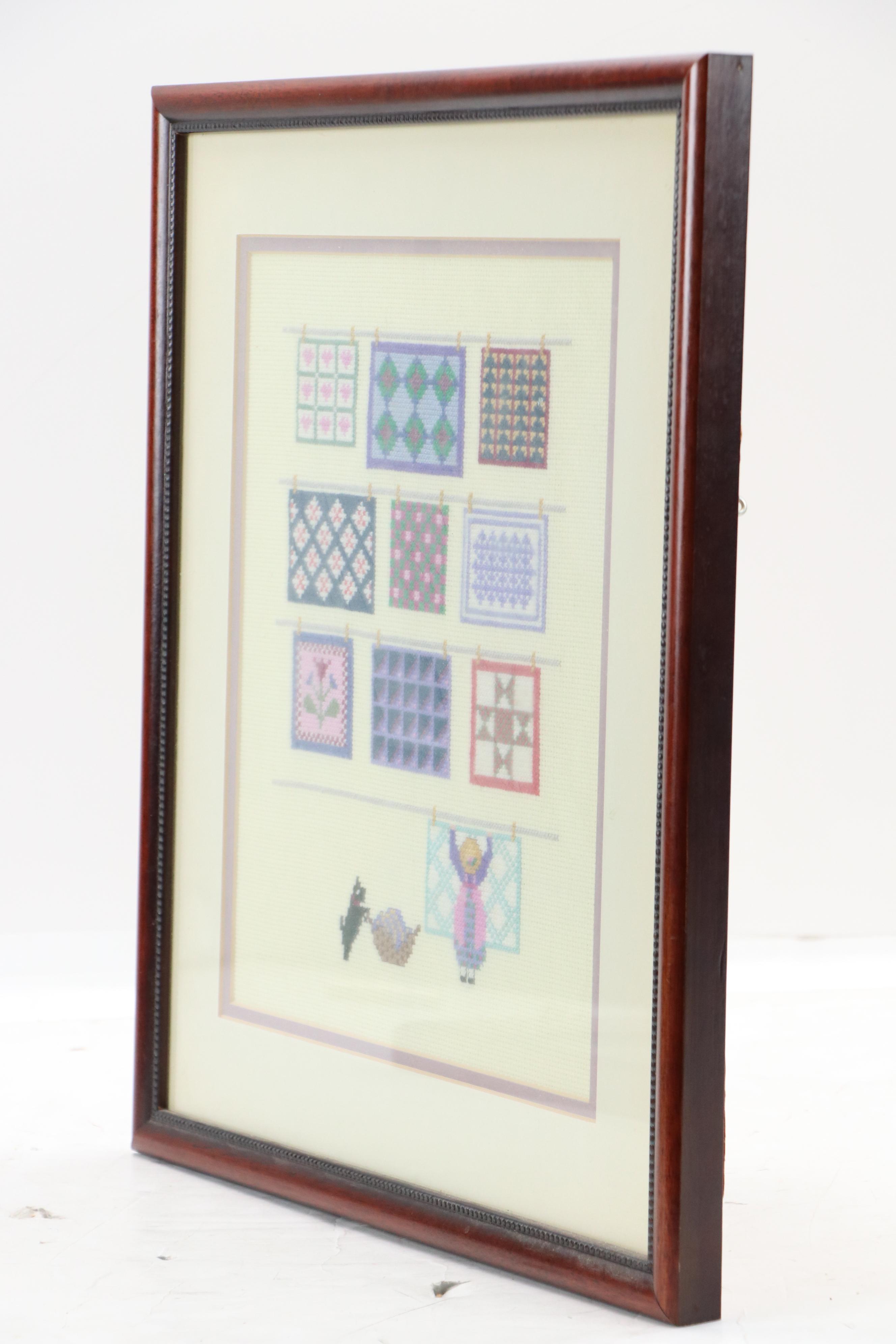 Pair of Amish-Themed Cross-Stitch Embroideries, Circa 1990