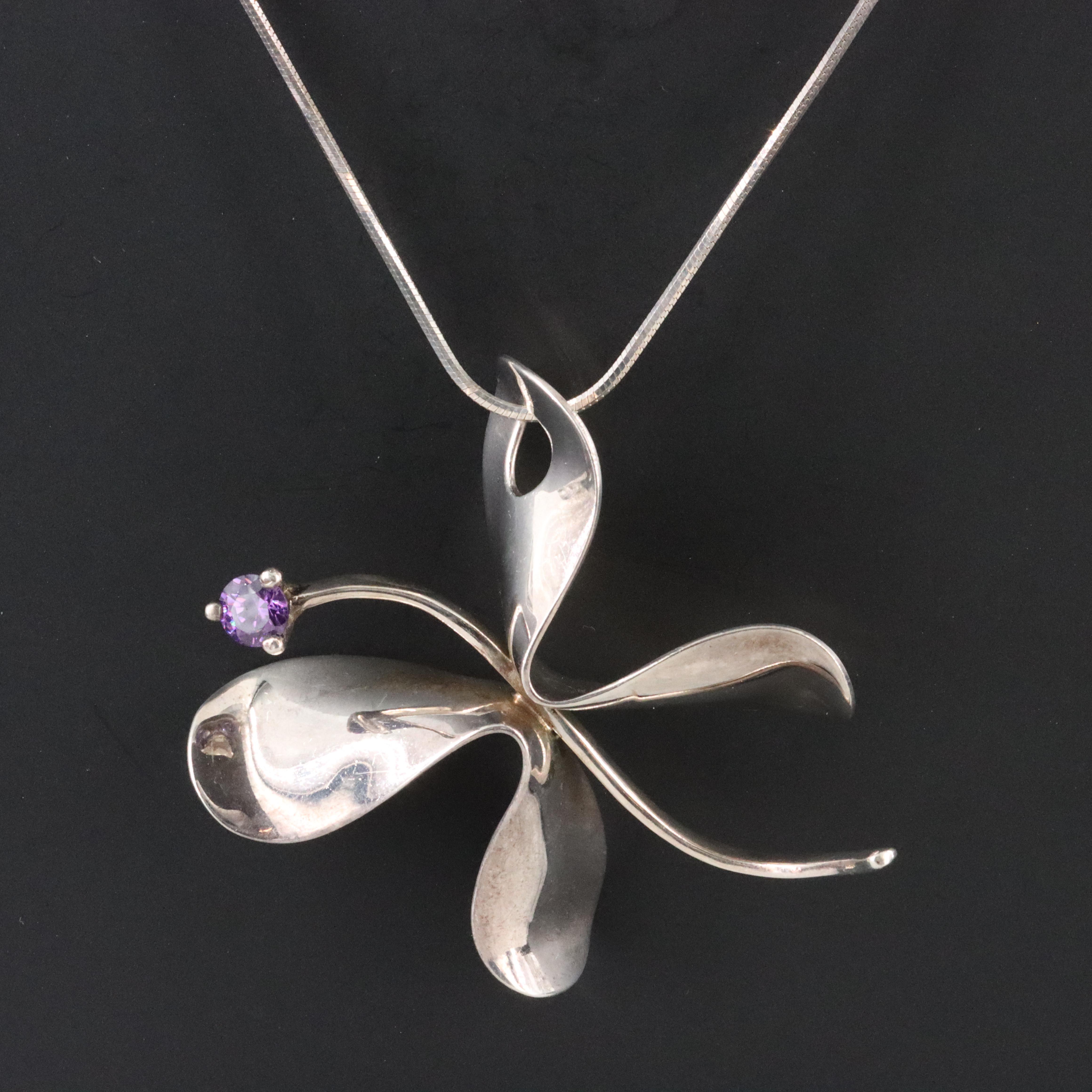 Sterling CZ Butterfly Pendant Necklace