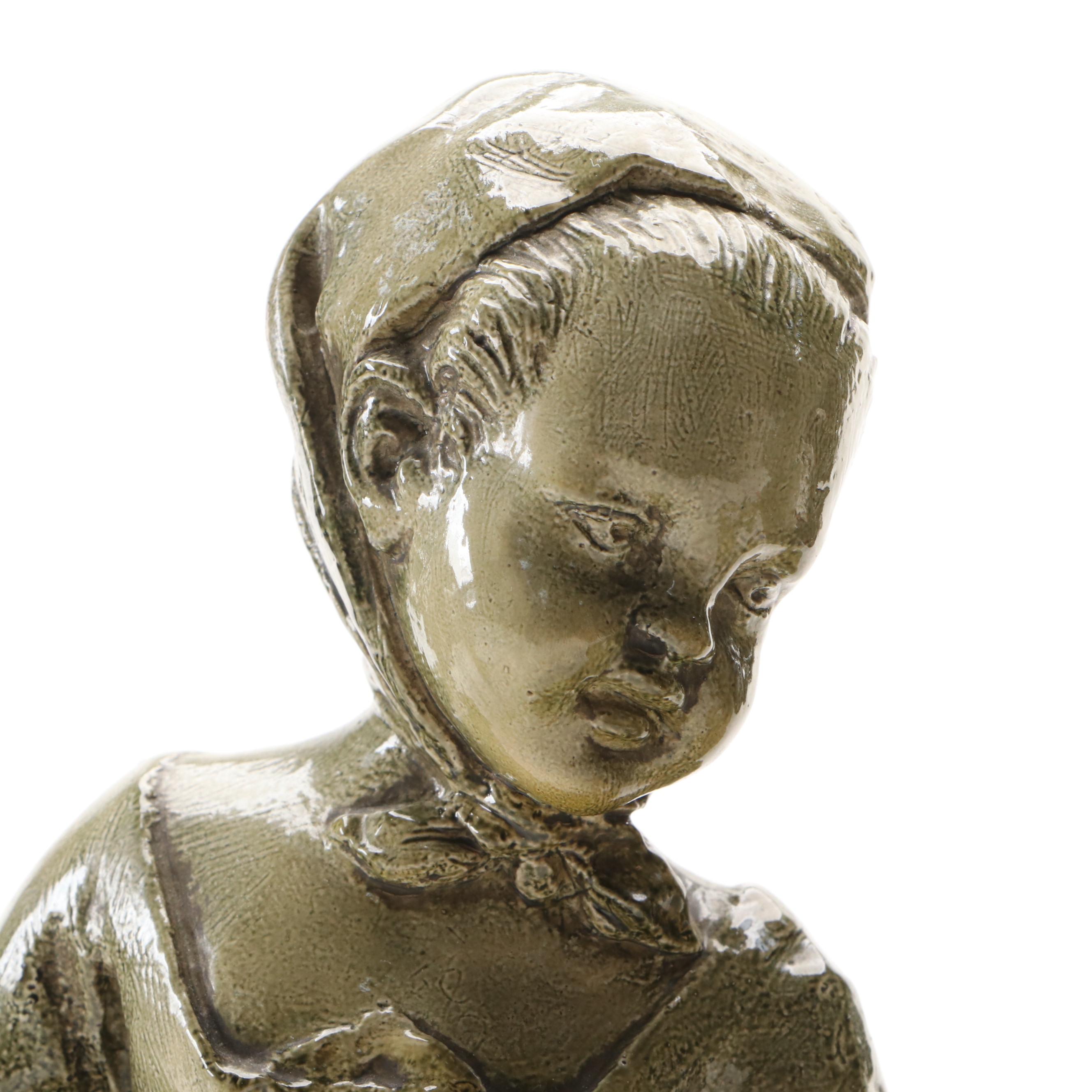 Rococo Style Painted Chalkware Children Gathering Flowers Figurines