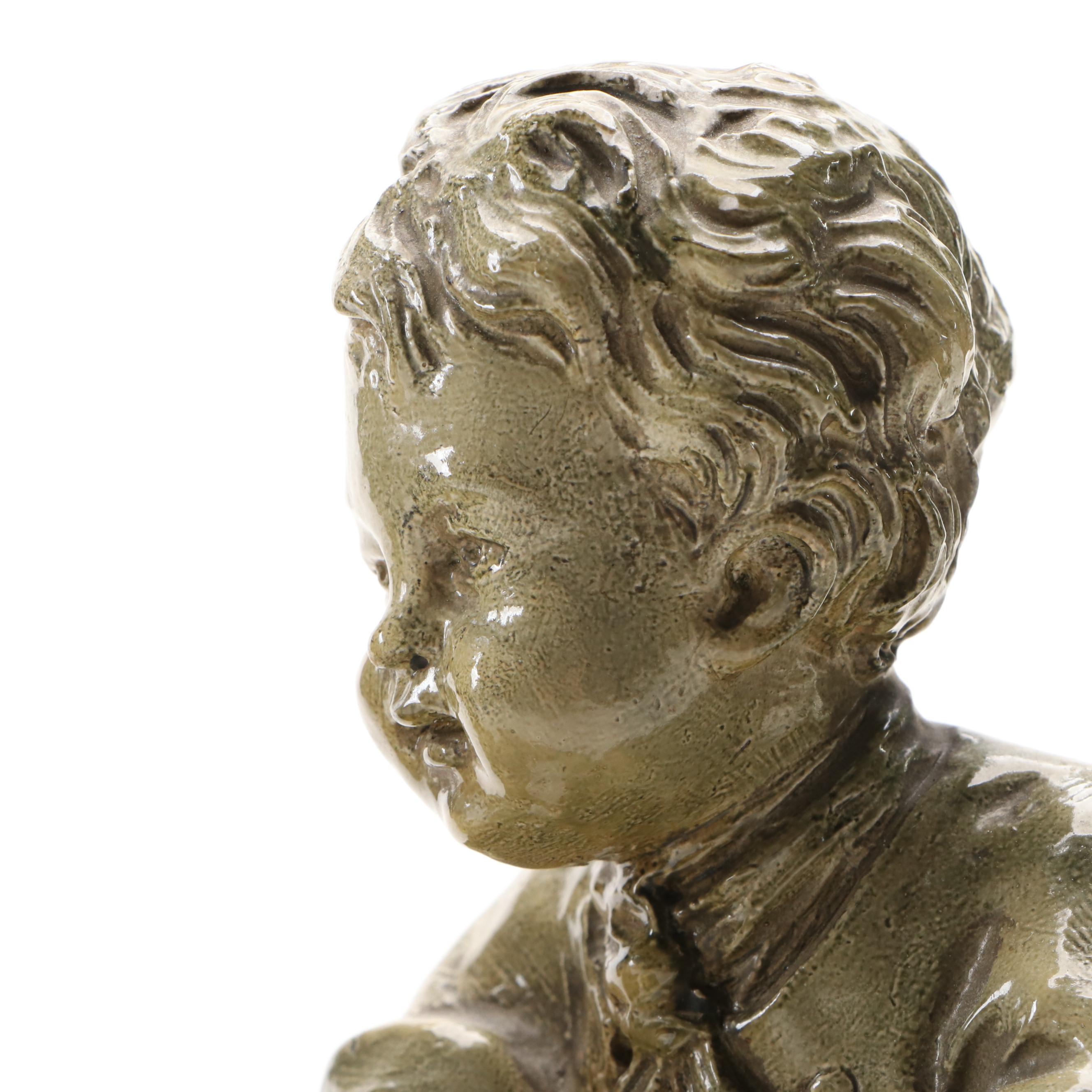 Rococo Style Painted Chalkware Children Gathering Flowers Figurines