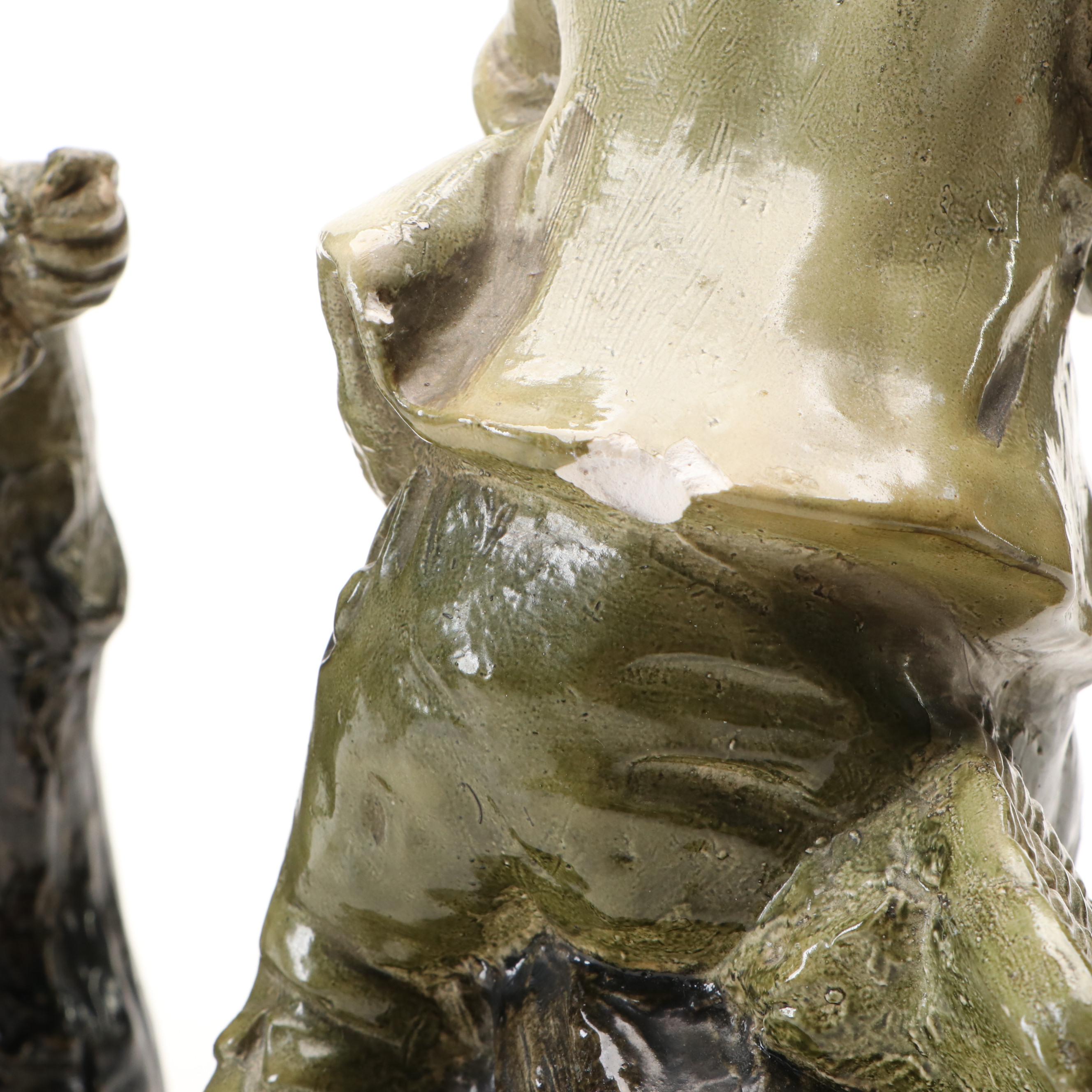 Rococo Style Painted Chalkware Children Gathering Flowers Figurines