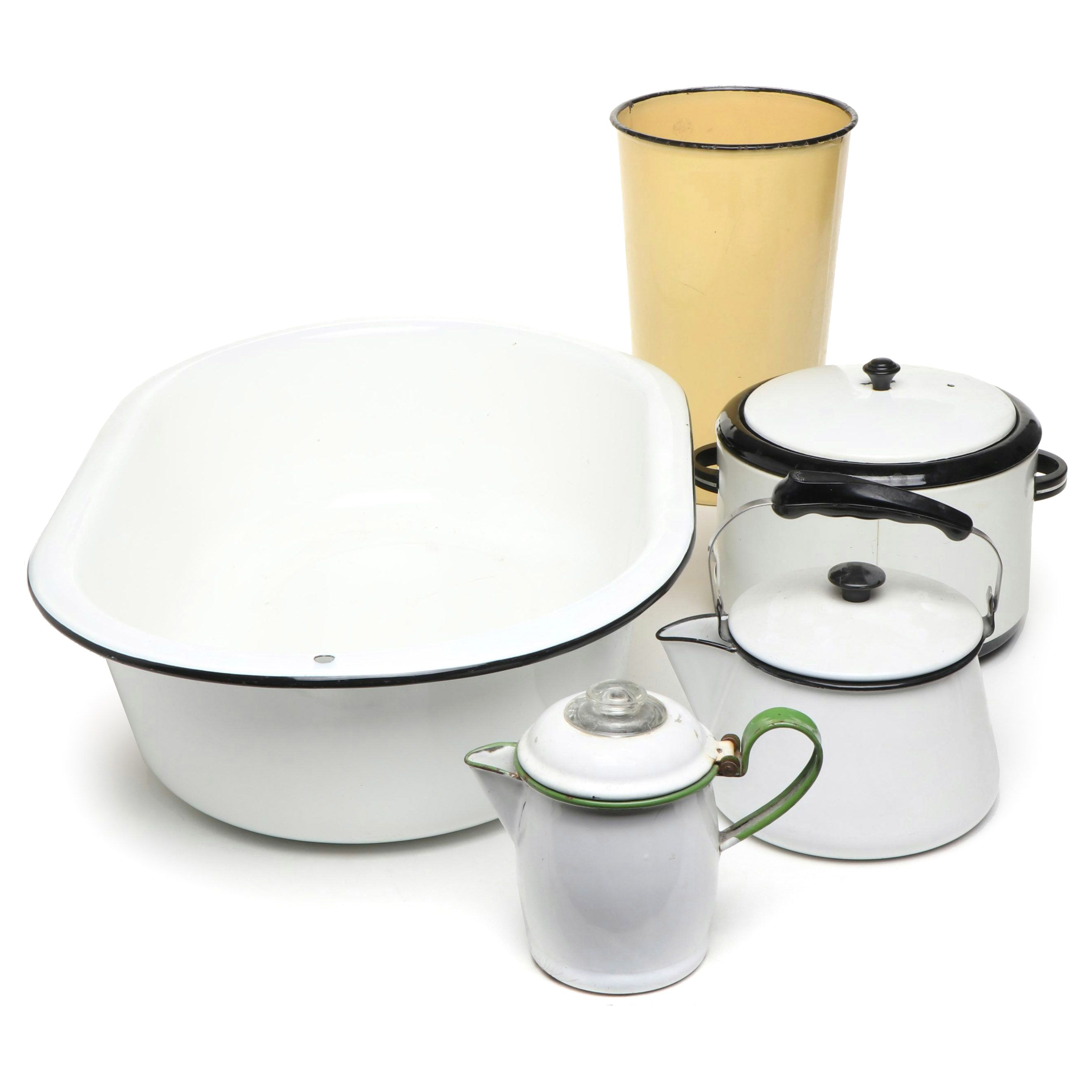 NESCO Slow Cooker with Other Art Deco Style Enamelware, Early to Mid-20th C.